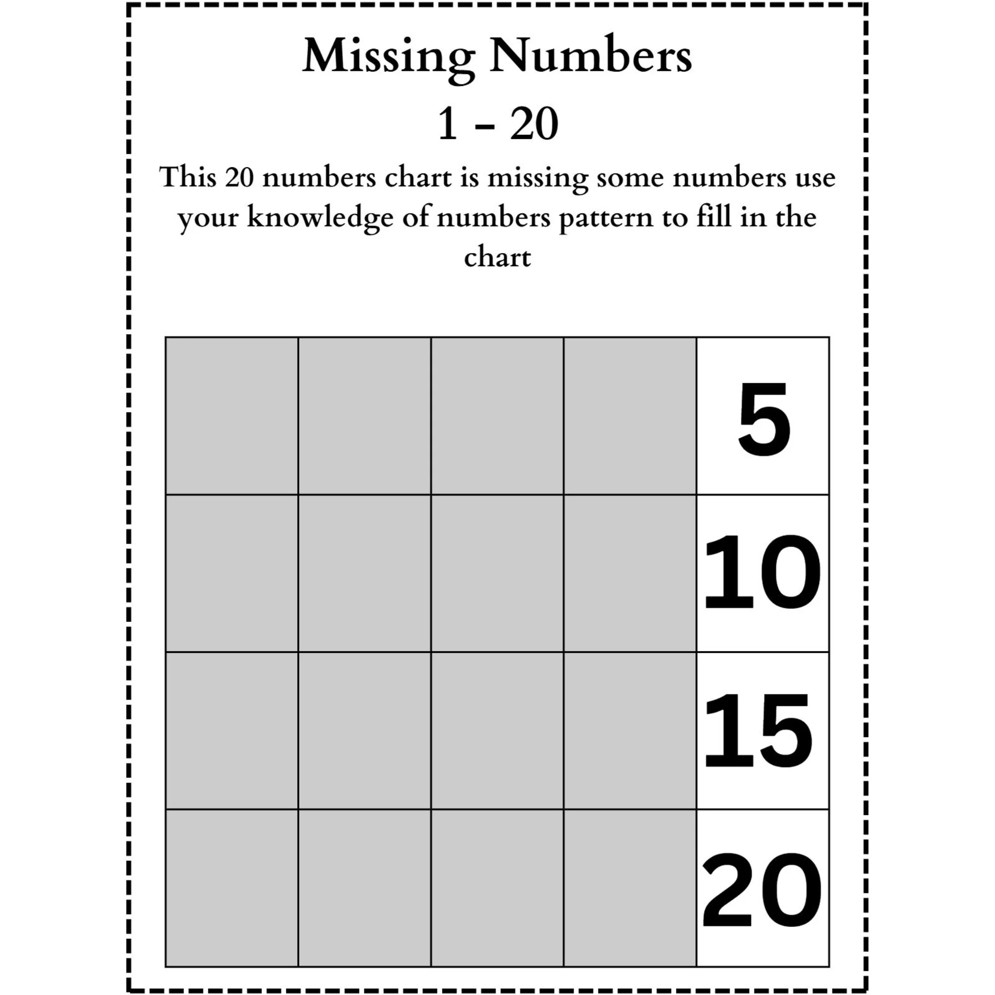 Missing Numbers 1 20 Worksheets - Image 3