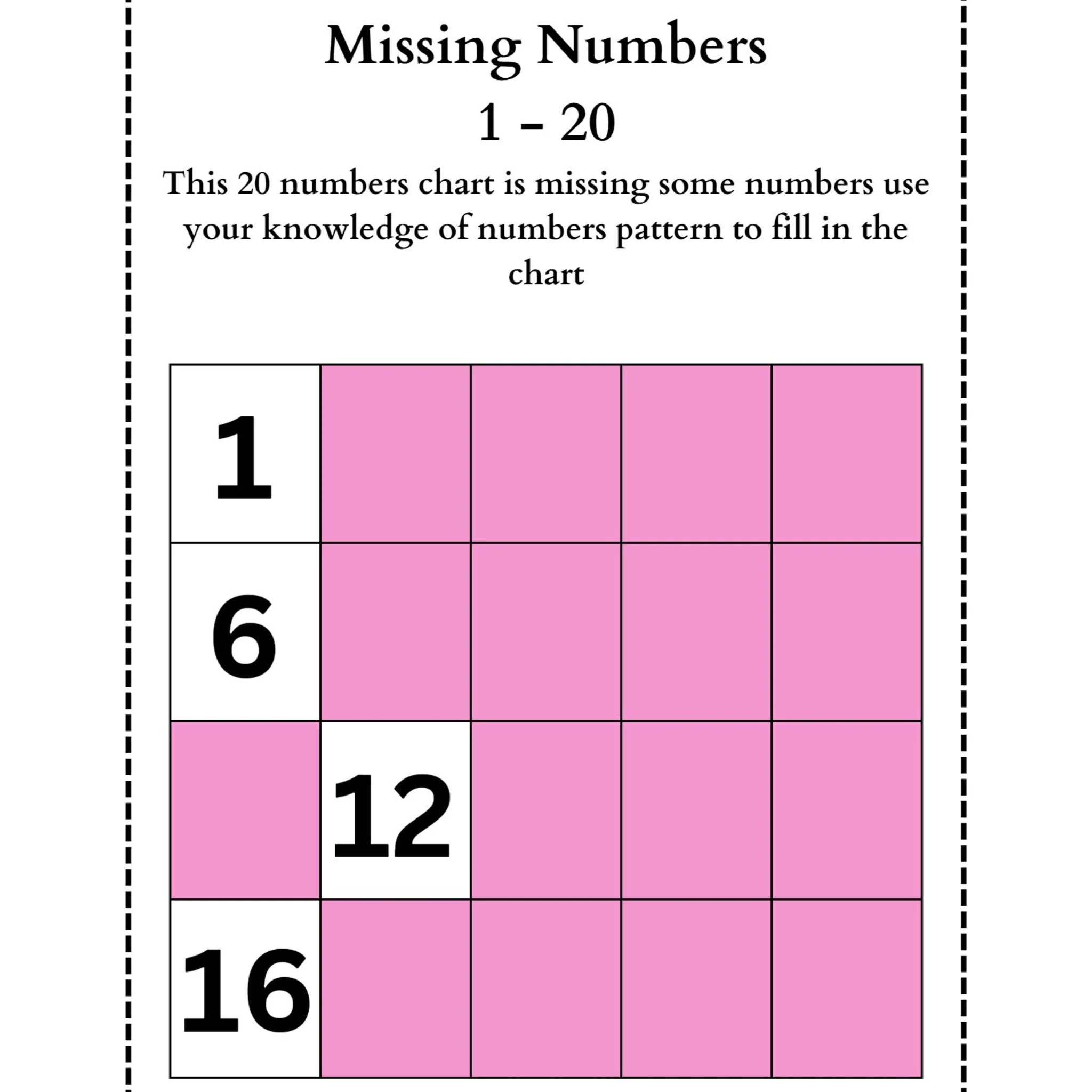 Missing Numbers 1 20 Worksheets - Image 4
