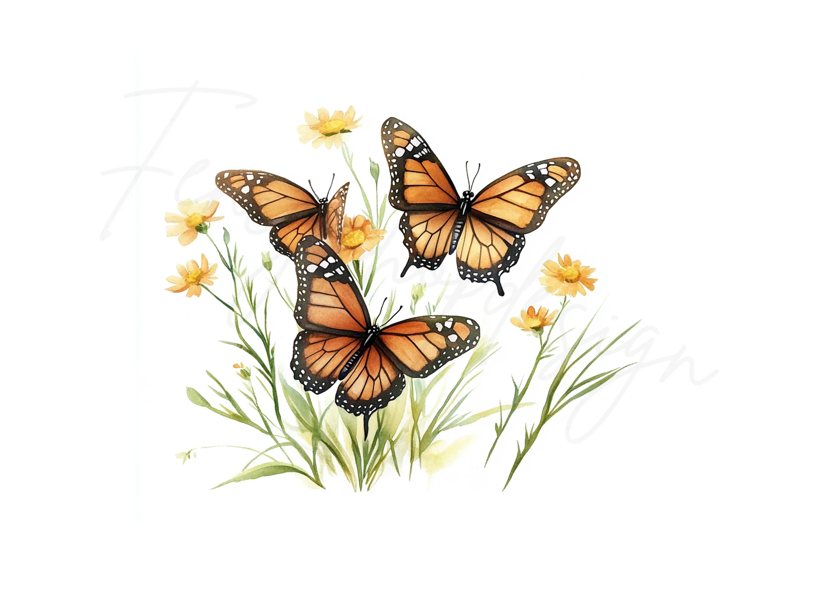 Monarch Butterflies and Flowers Clipart Bundle - Image 3