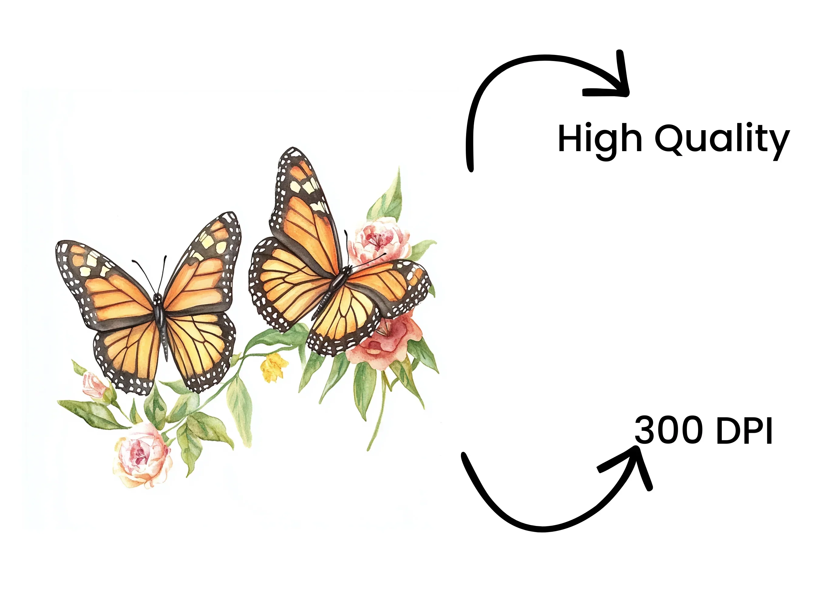 Monarch Butterflies and Pink Flowers Clipart Bundle - Image 4