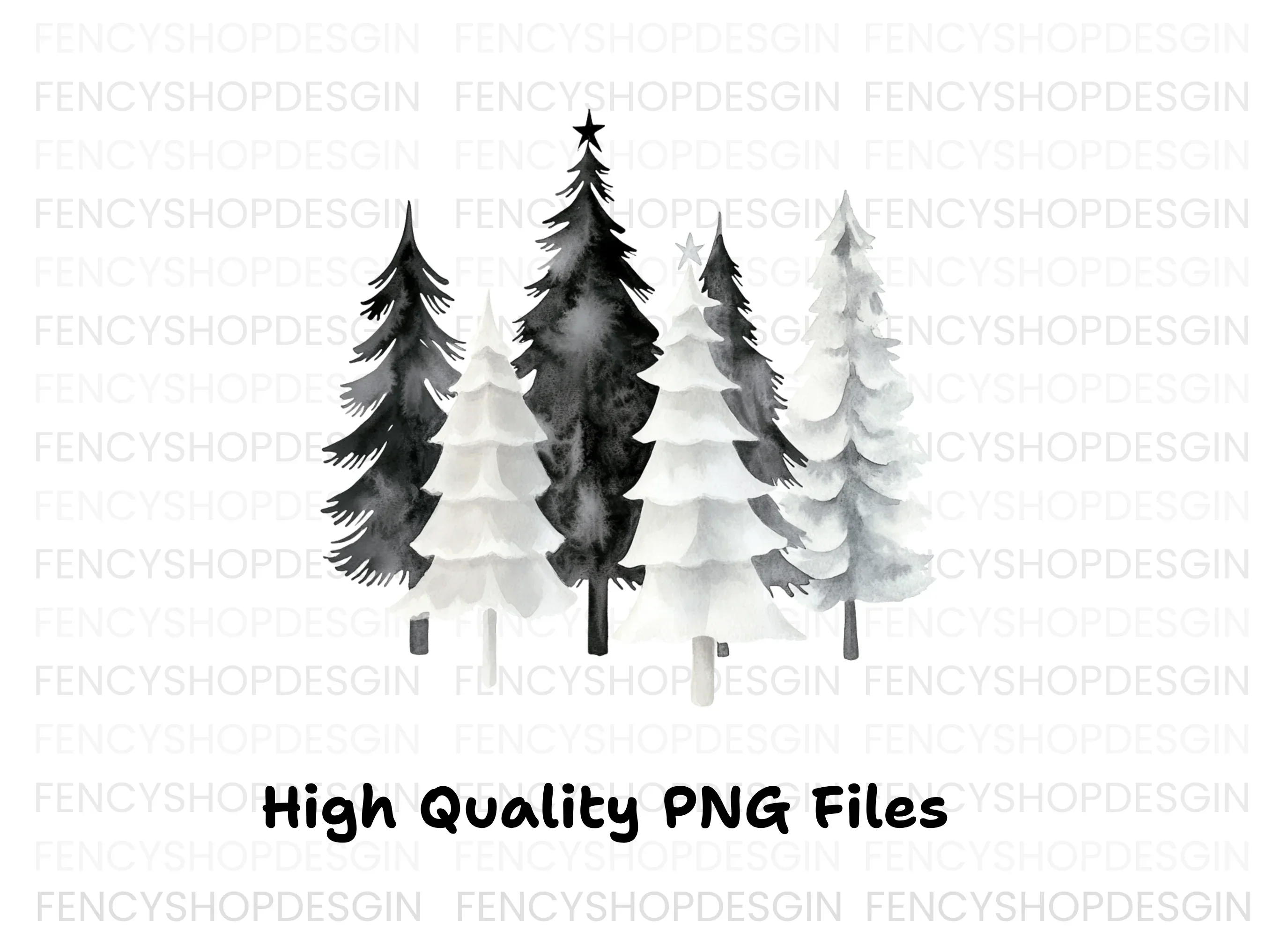 Monochrome Christmas Tree Clipart Bundle - Image 3