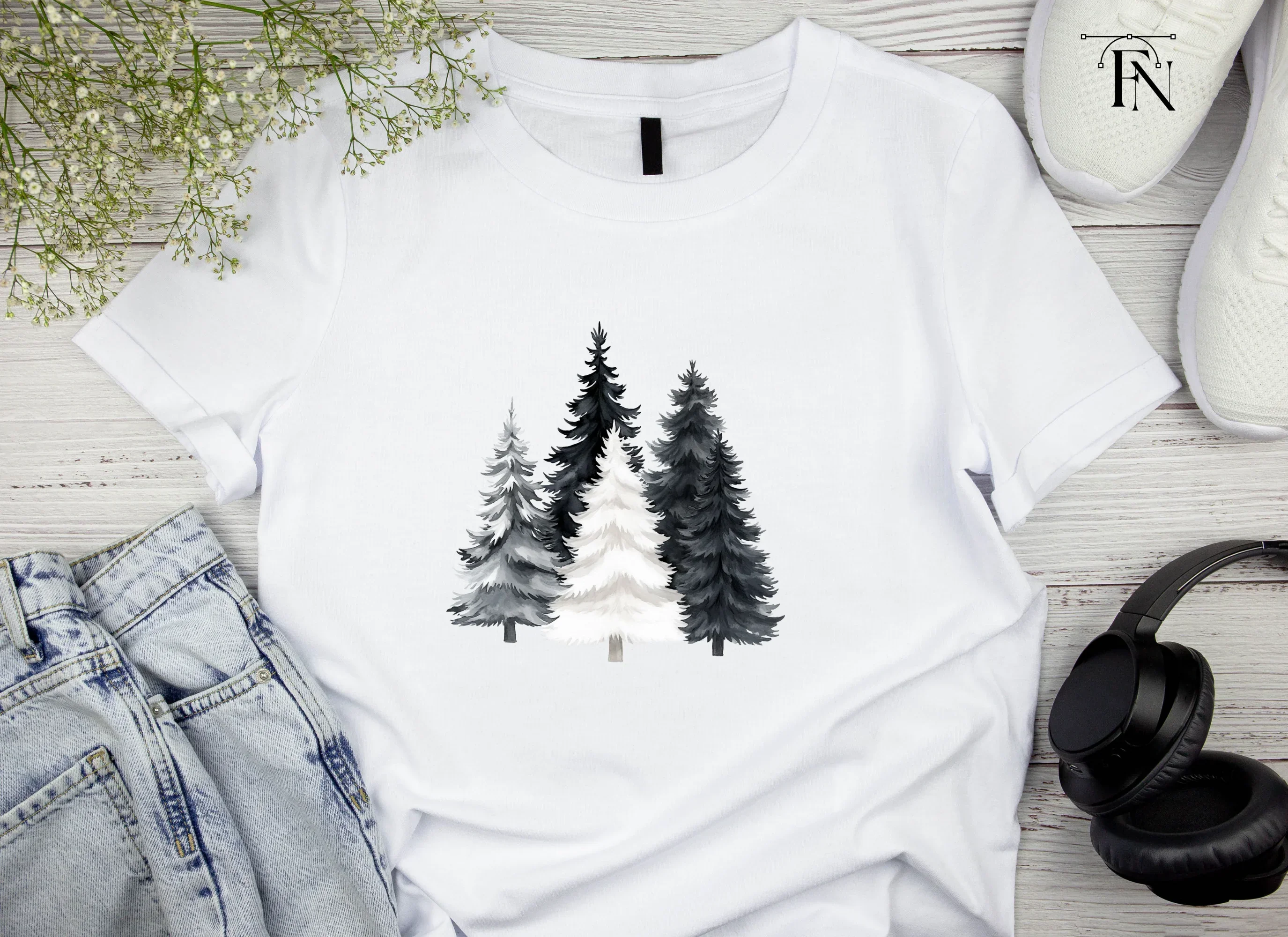 Monochrome Christmas Tree Clipart Bundle - Image 4