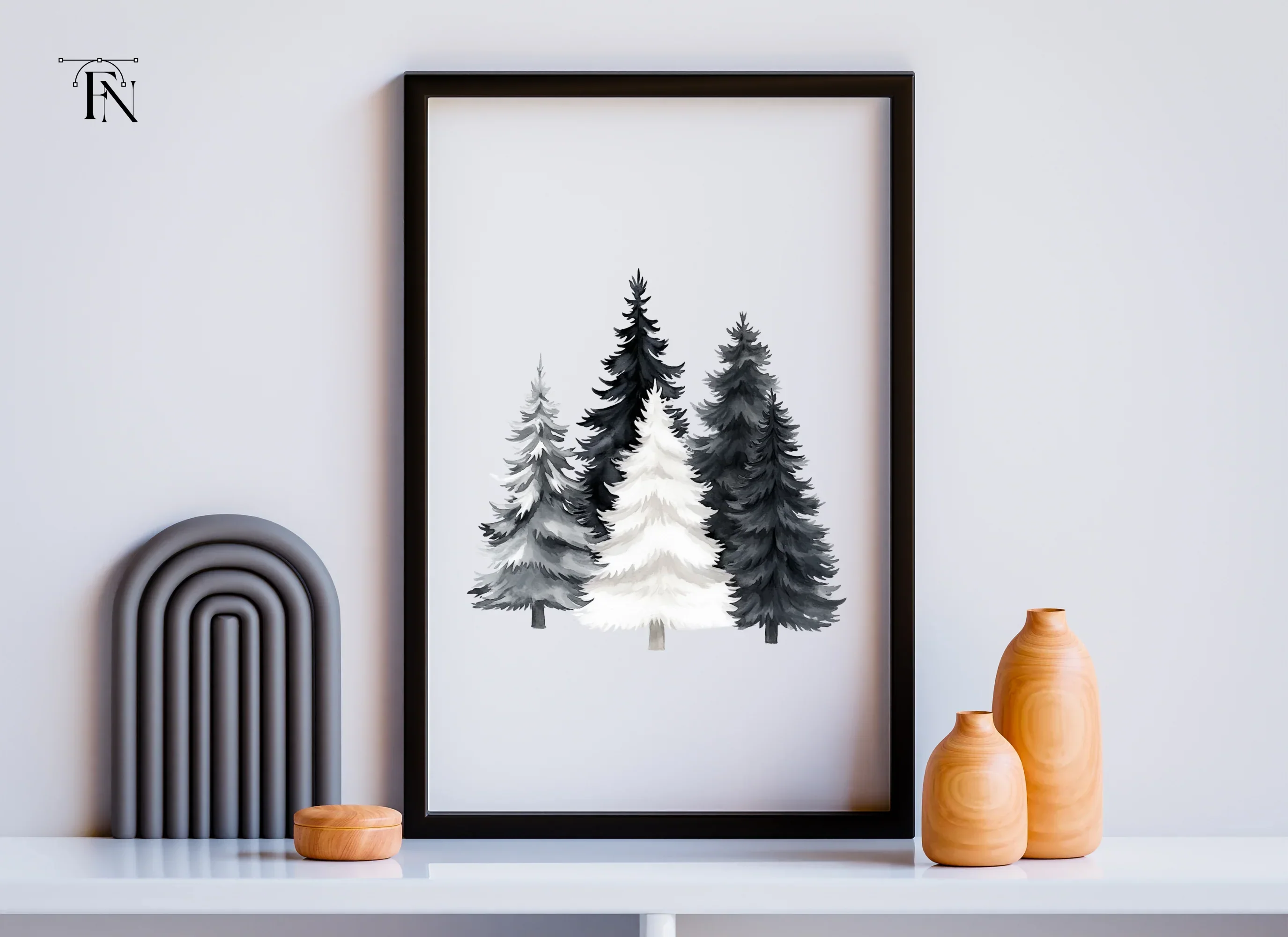 Monochrome Christmas Tree Clipart Bundle - Image 6
