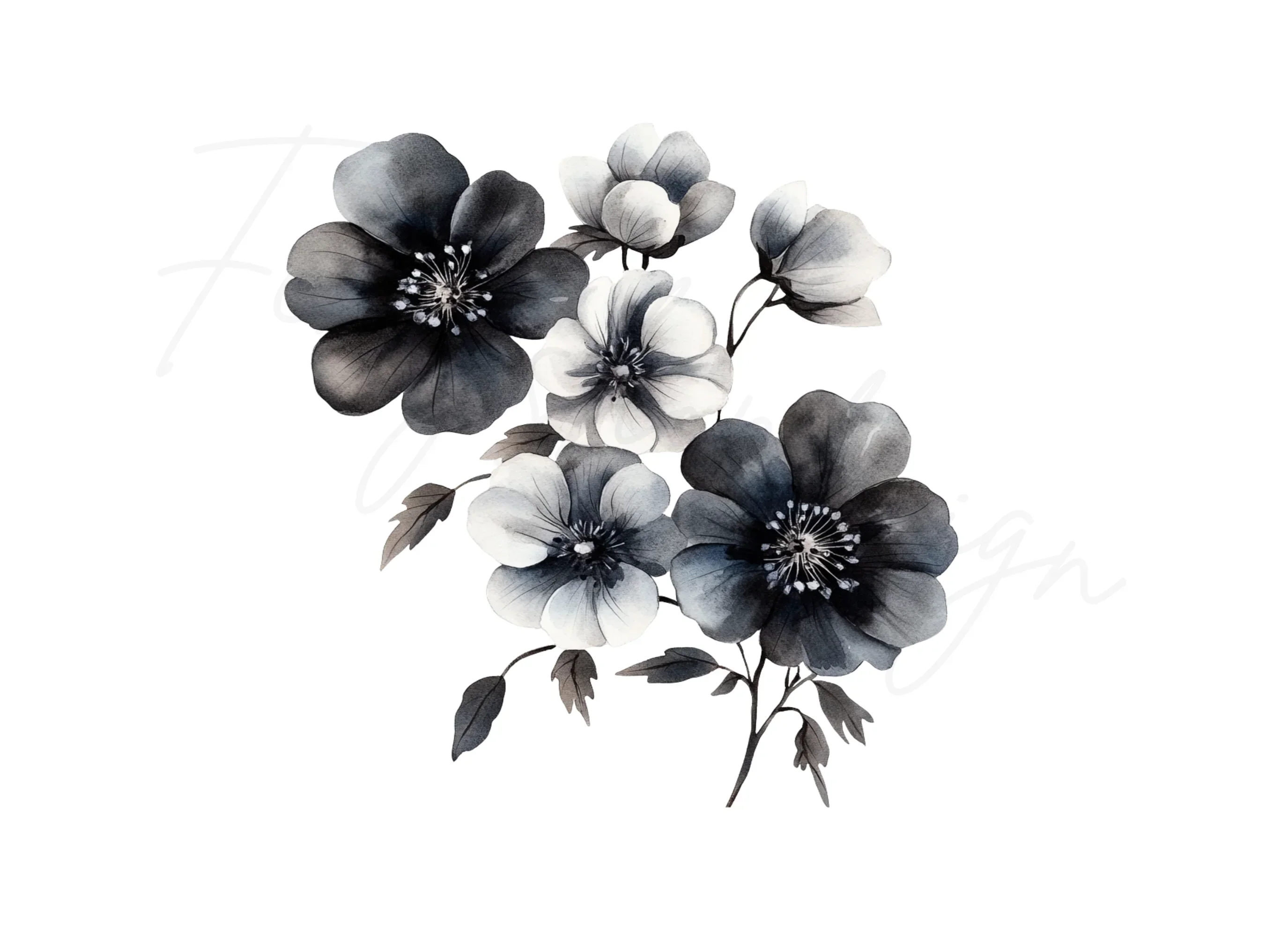 Monochrome Floral Clipart Bundle - Image 2