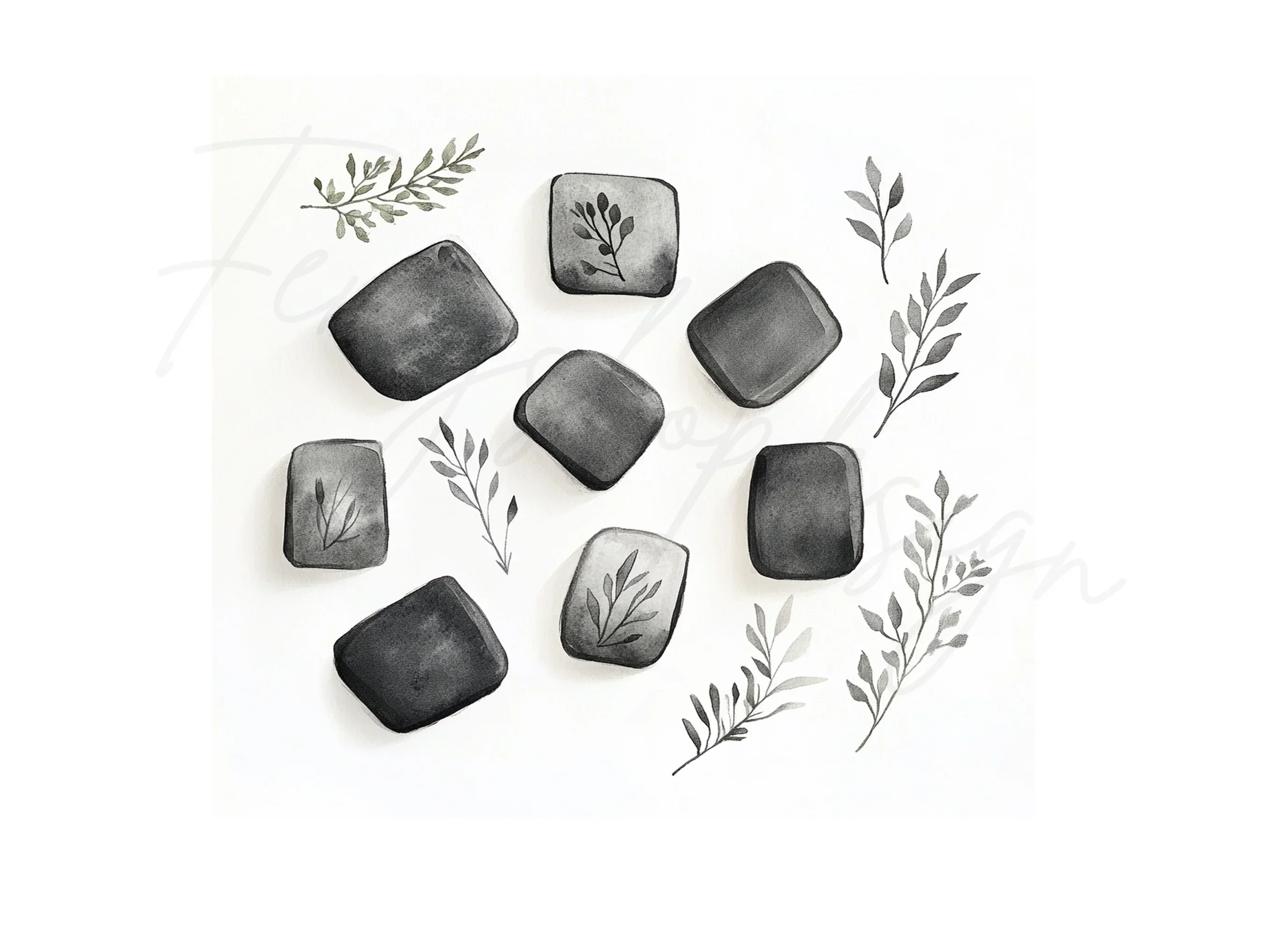 Monochrome Foliage Stones Clipart Bundle - Image 2