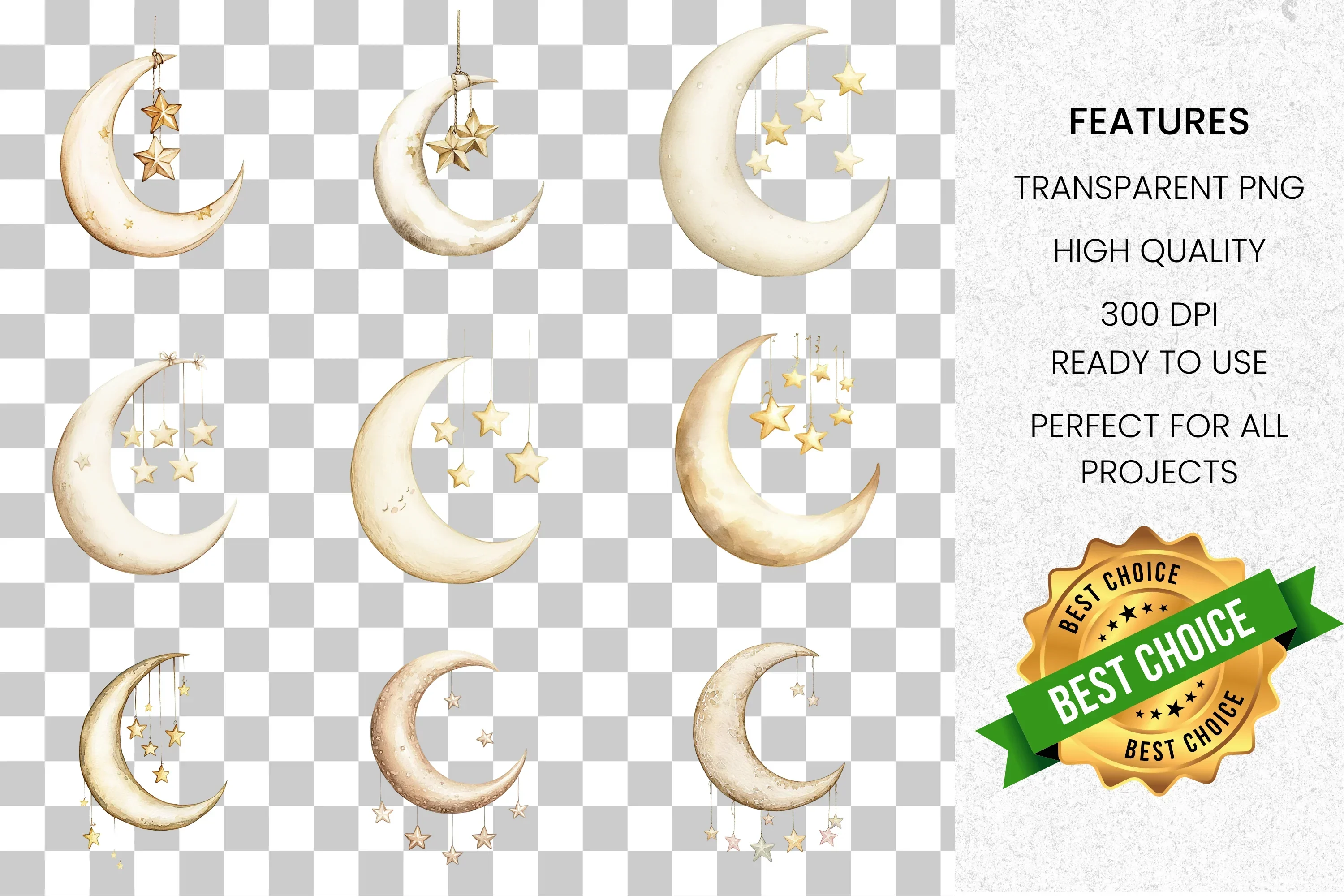 Moon and Stars Clipart Bundle - Image 8