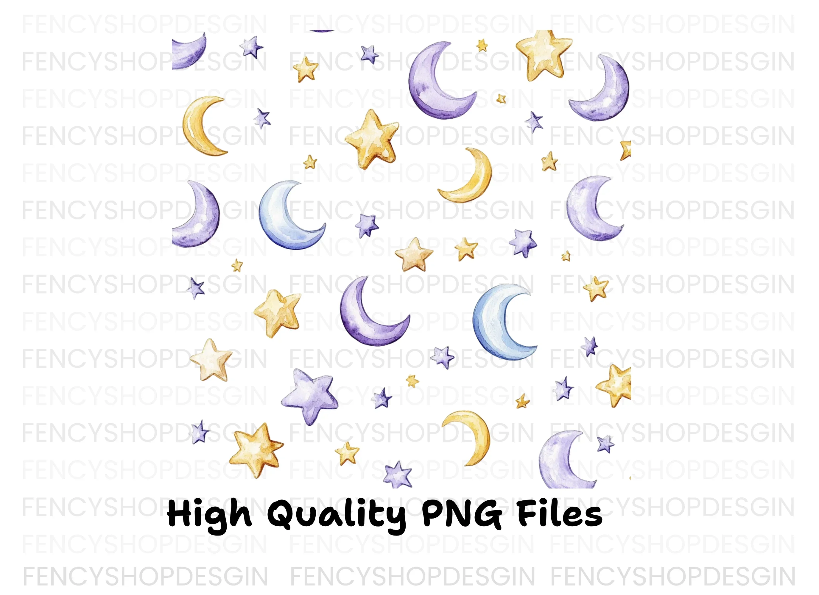 Moon and Stars Seamless Pattern Clipart Bundle - Image 3