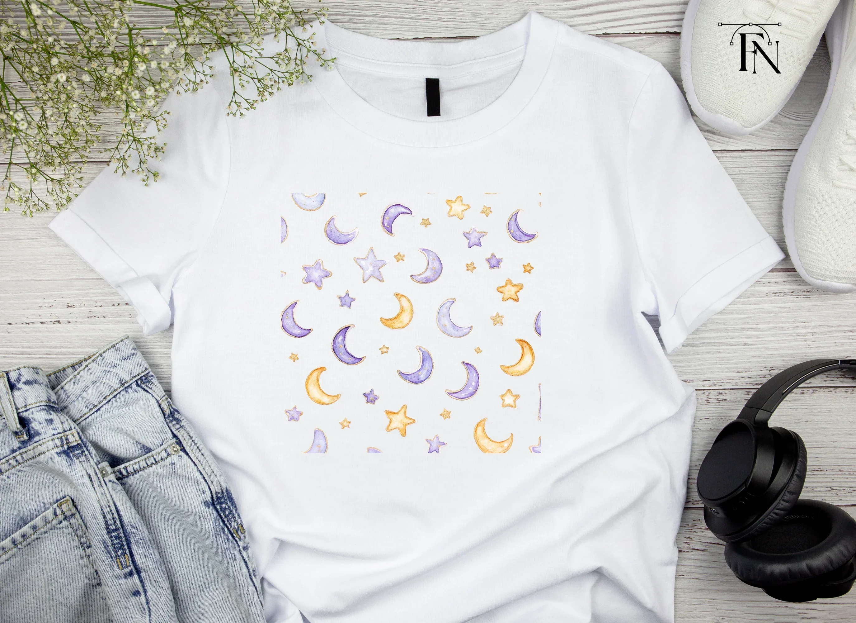 Moon and Stars Seamless Pattern Clipart Bundle - Image 4
