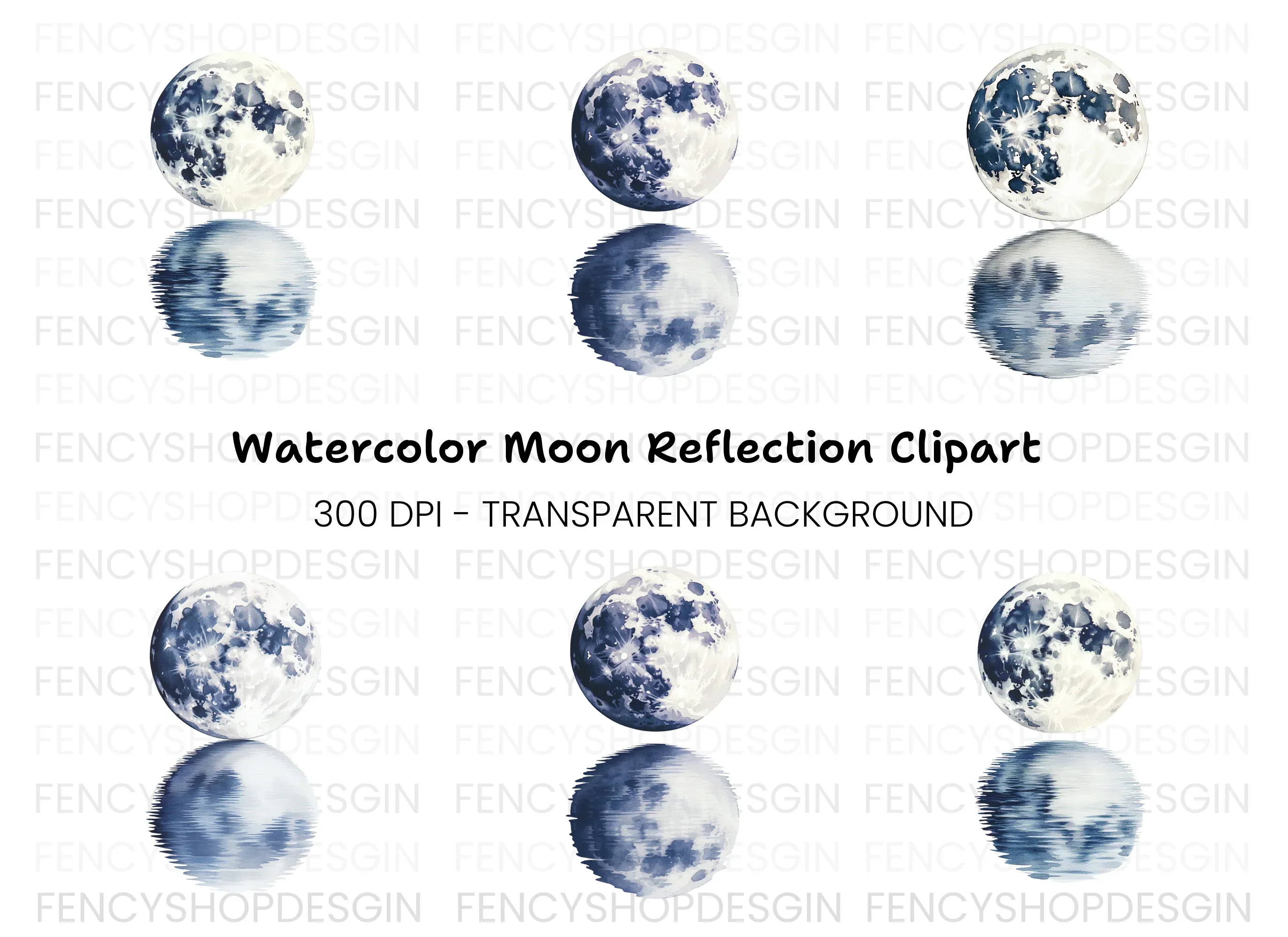 Moon Phases Reflection Clipart Bundle