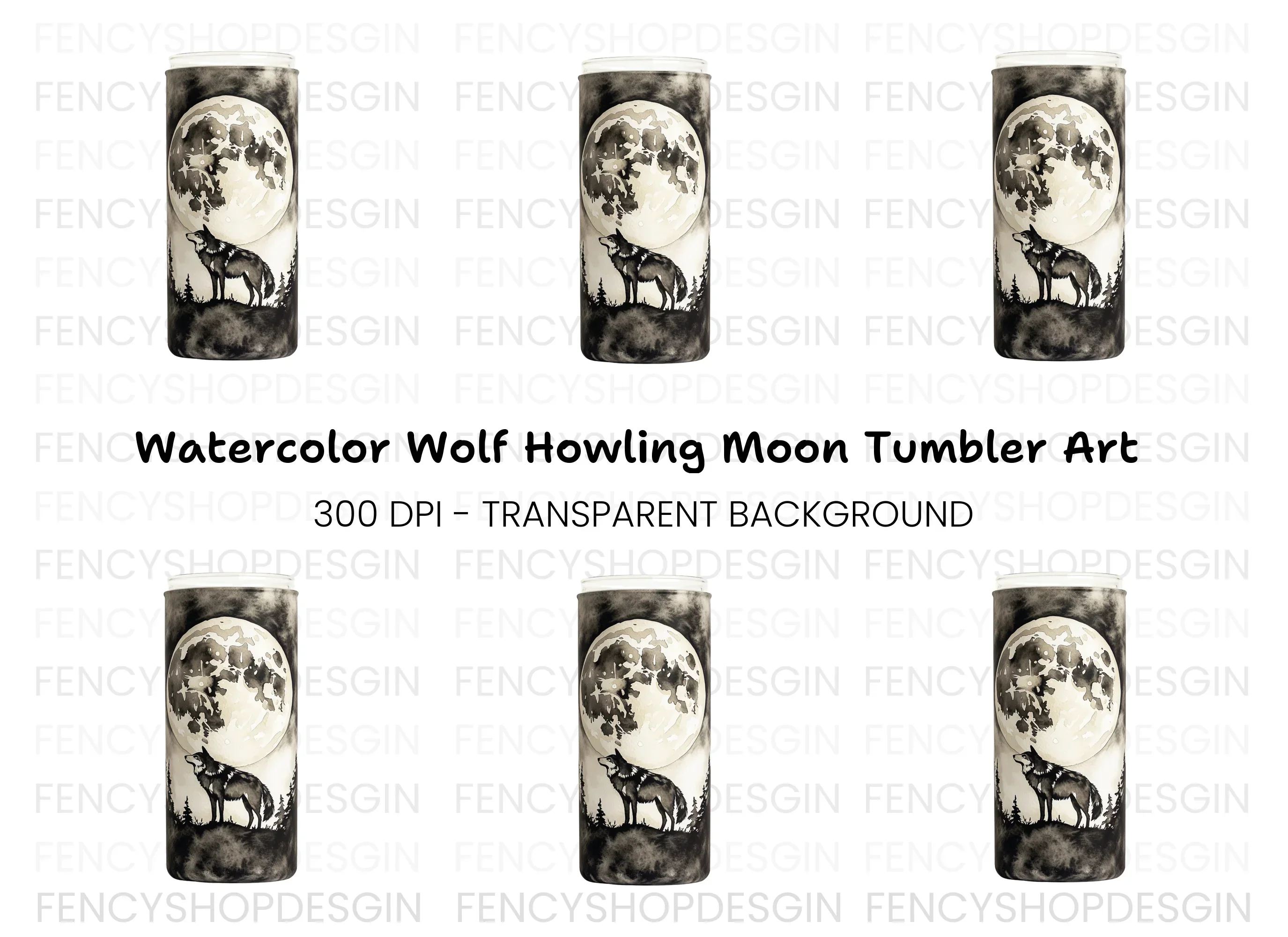 Moon Wolf Tumbler Clipart Bundle