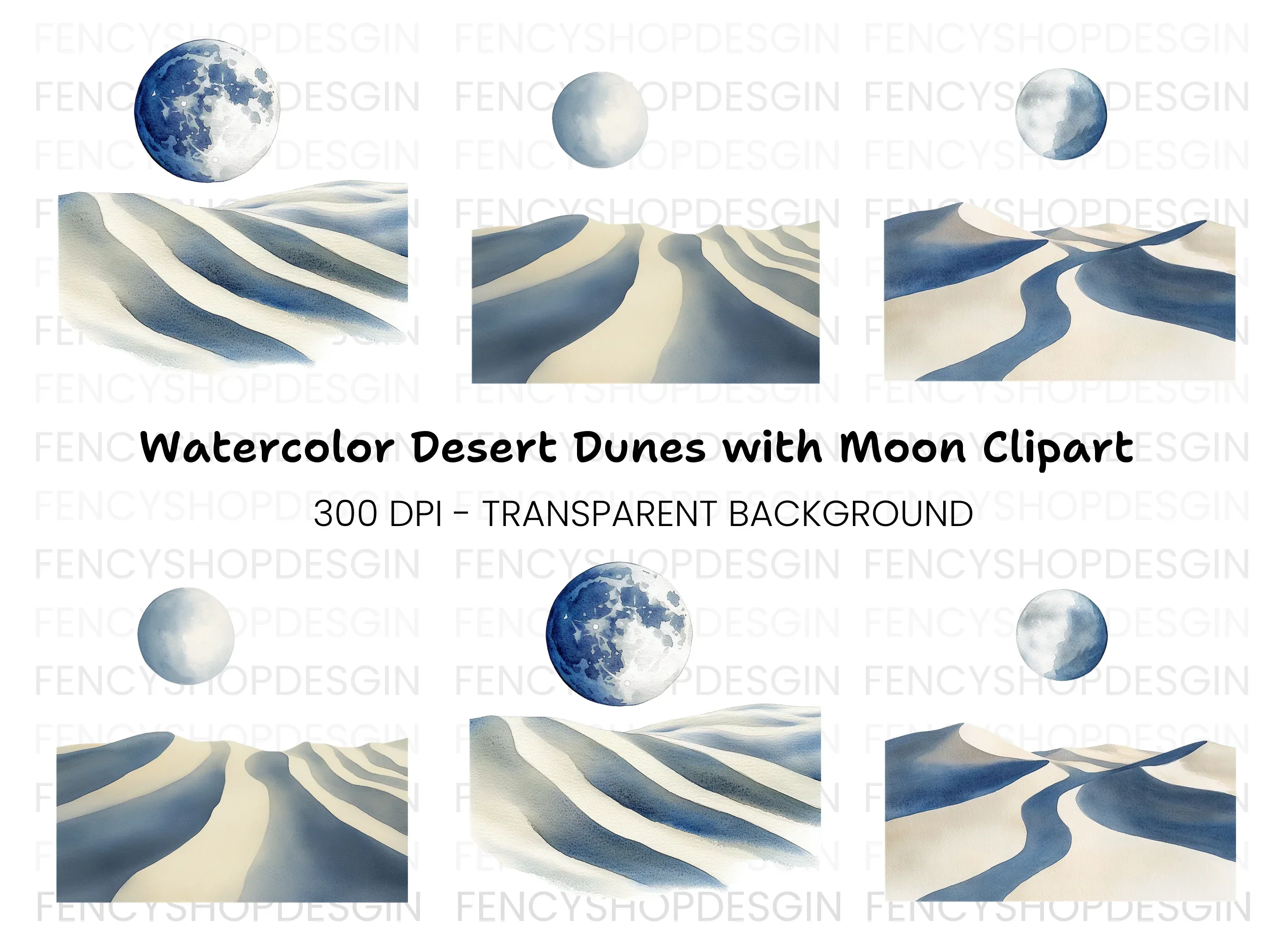 Moonlit Desert Landscape Clipart Bundle