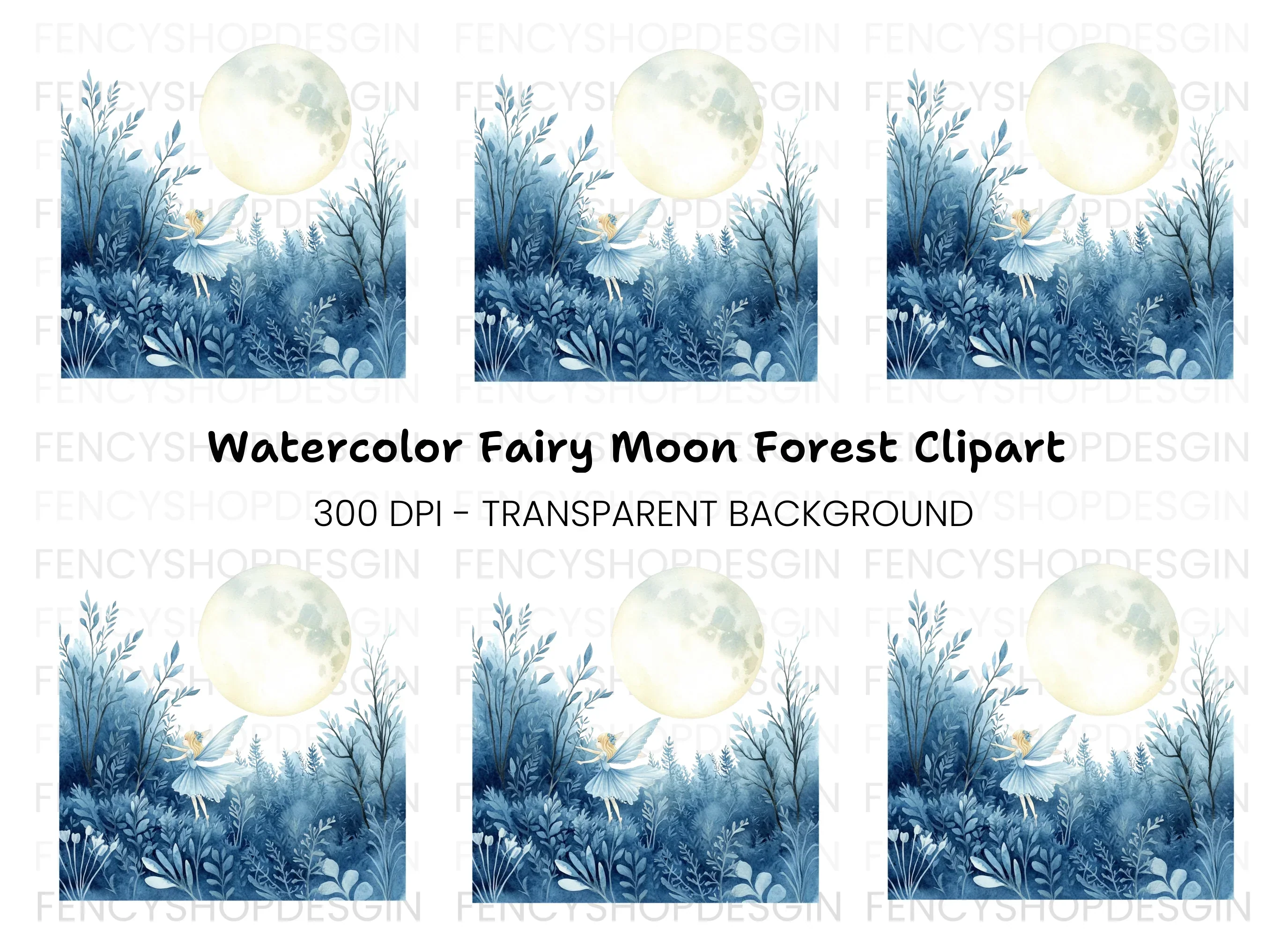 Moonlit Fairy Forest Clipart Bundle