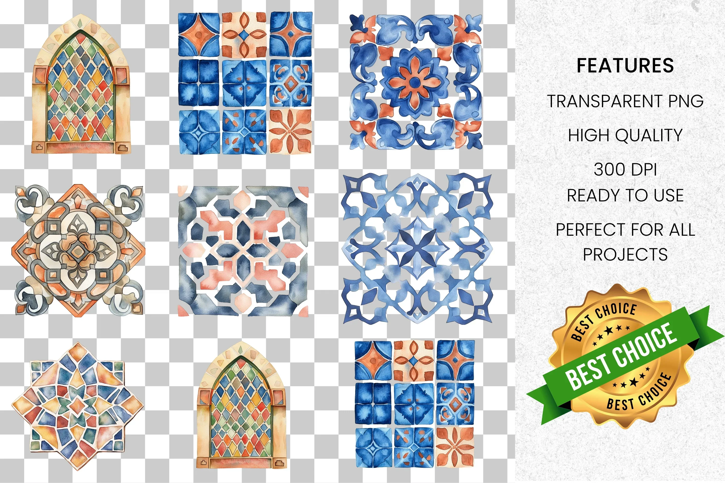 Moroccan Tile Patterns Clipart Bundle - Image 3