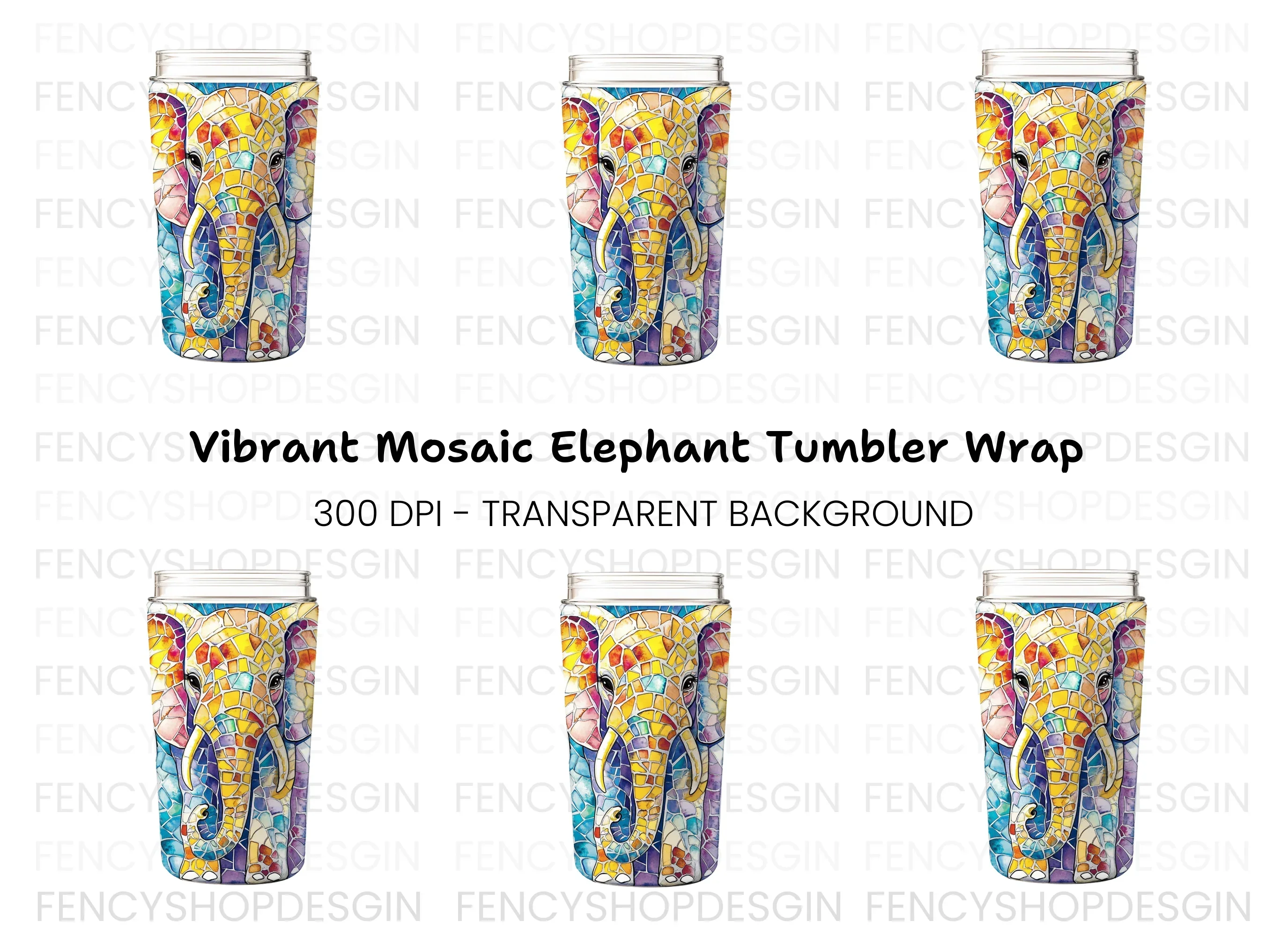 Mosaic Elephant Tumbler Clipart Bundle