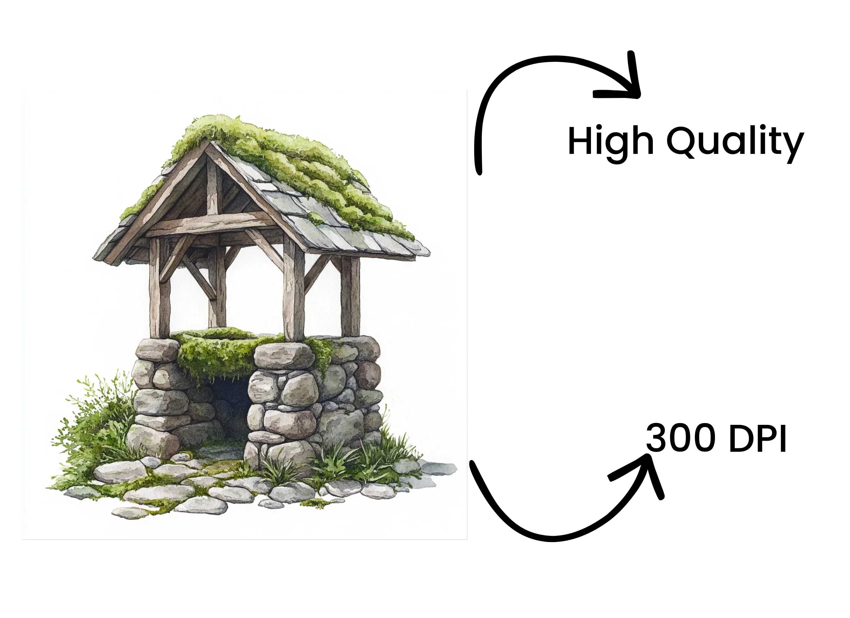 Mossy Stone Wishing Well Clipart Bundle - Image 4