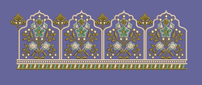 Mughal Arch Floral Border Embroidery Design