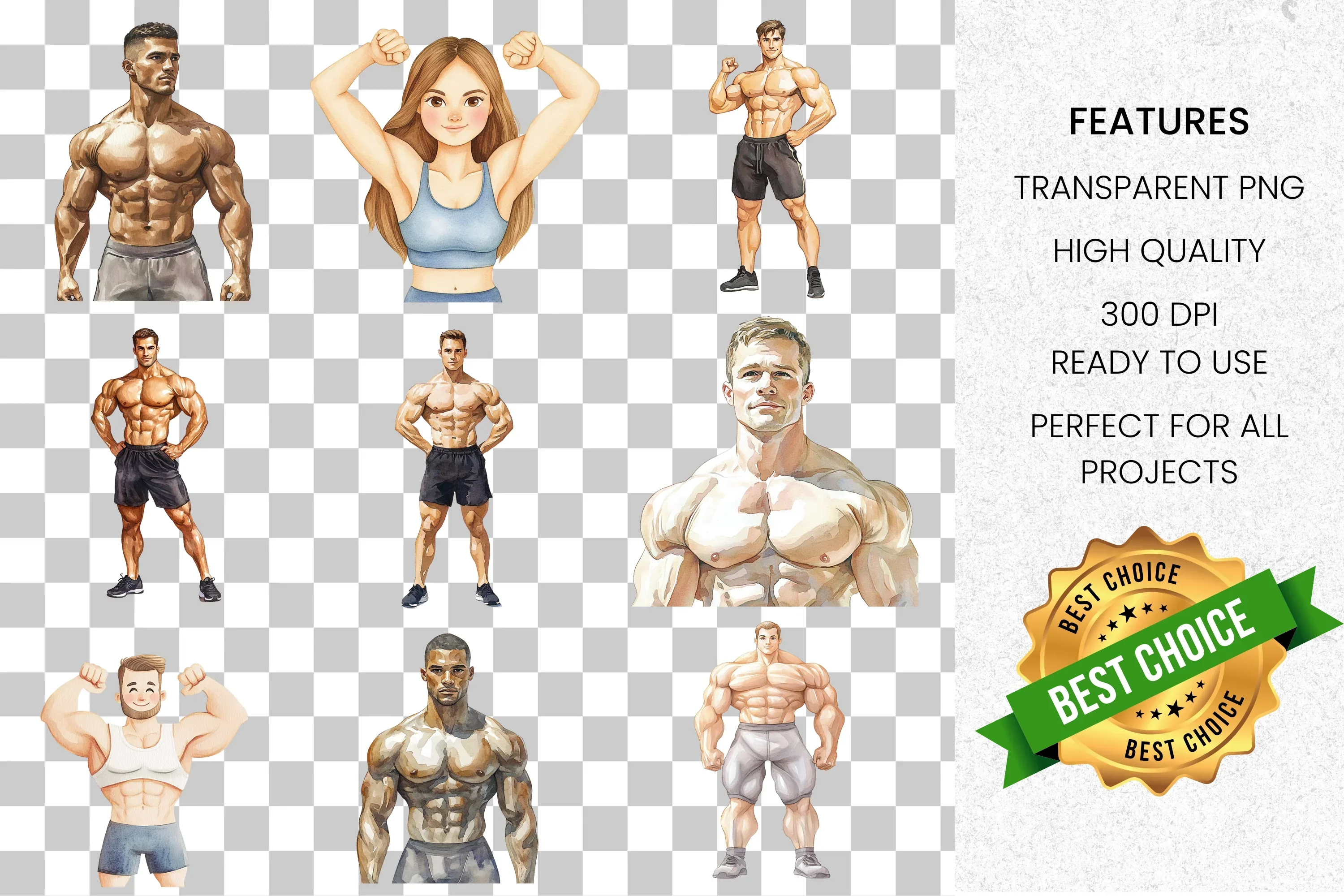 Muscular Men Fitness Clipart Bundle - Image 2