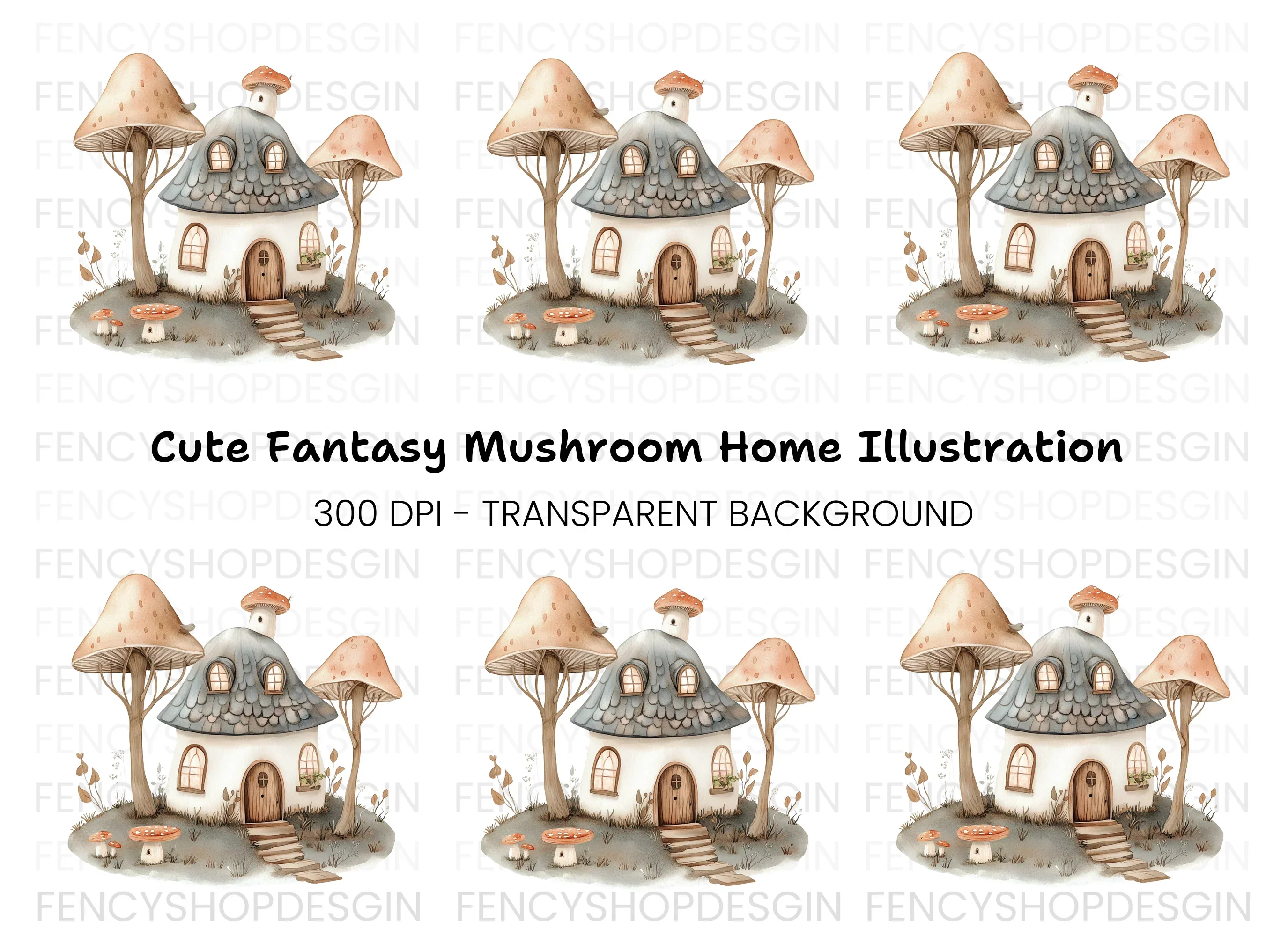 Mushroom House Village Clipart Bundle