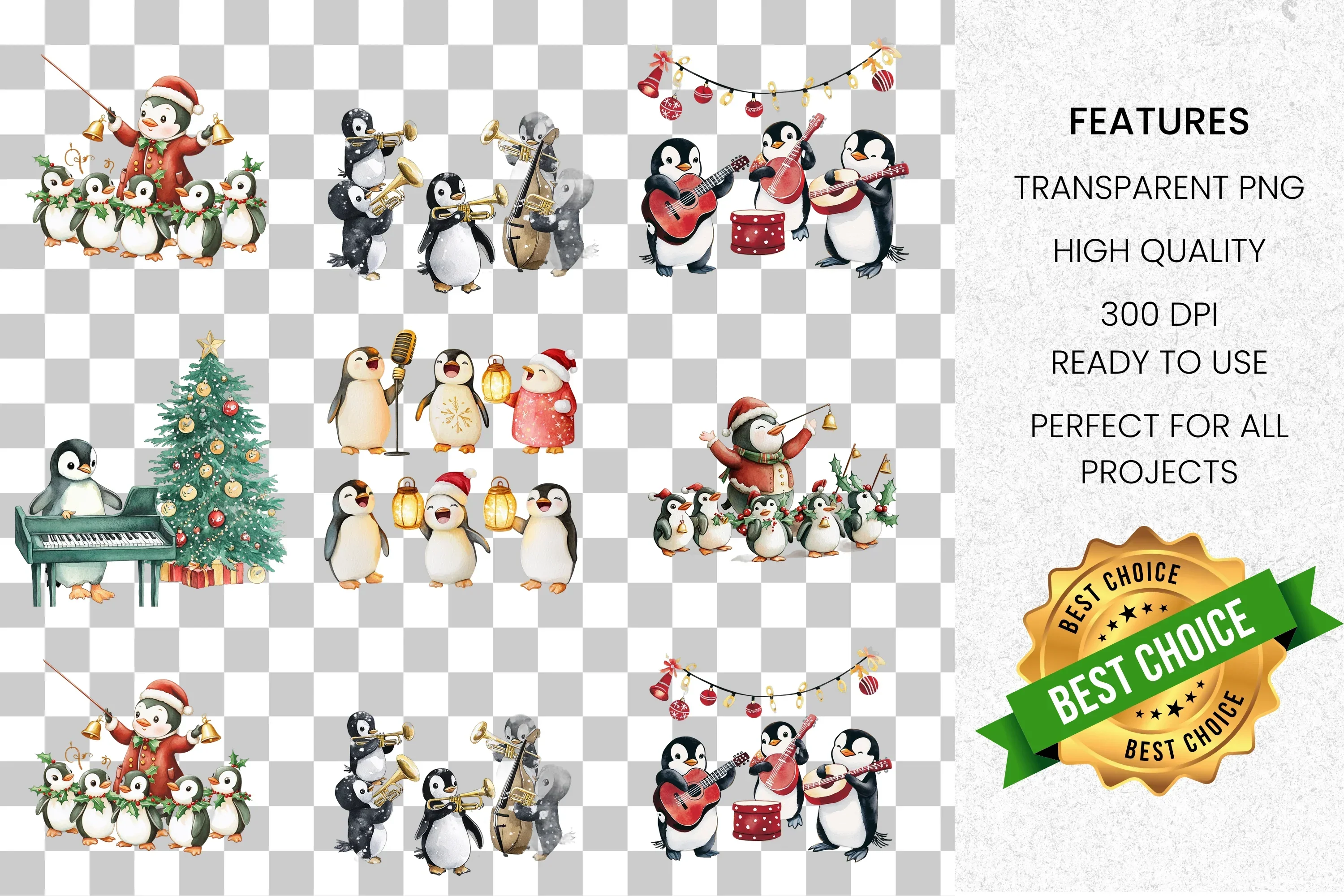 Musical Christmas Penguin Clipart Bundle - Image 2