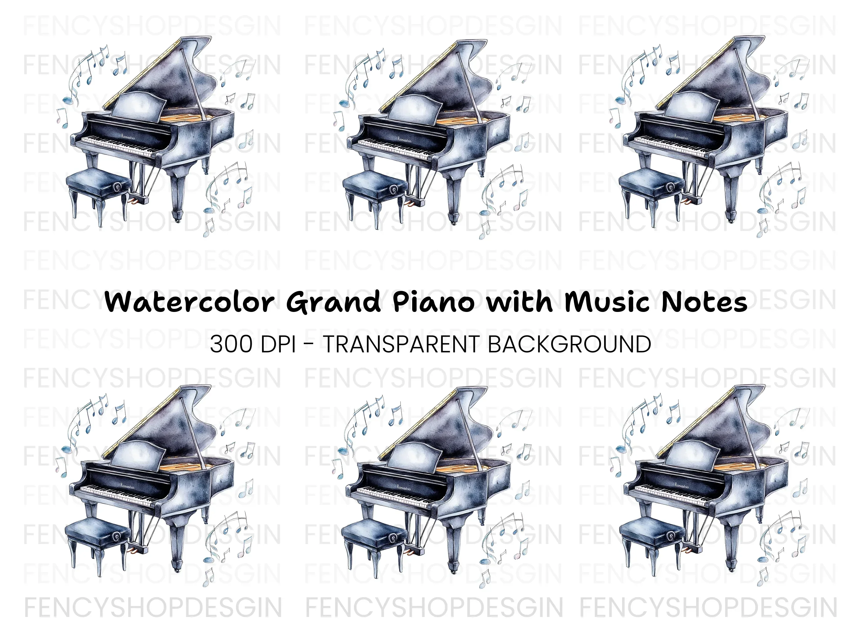 Musical Grand Piano with Notes Clipart Bundle