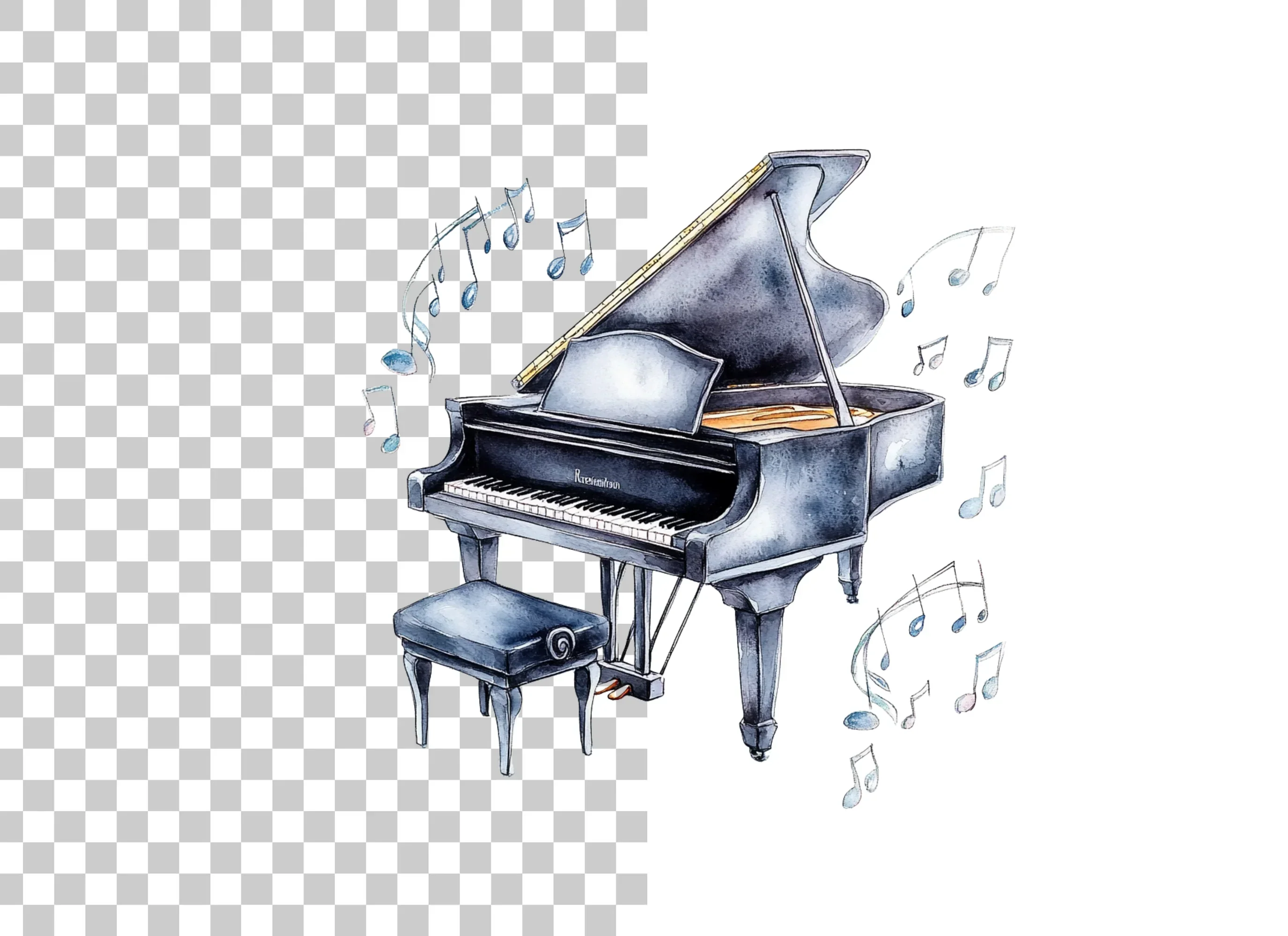 Musical Grand Piano with Notes Clipart Bundle - Image 6