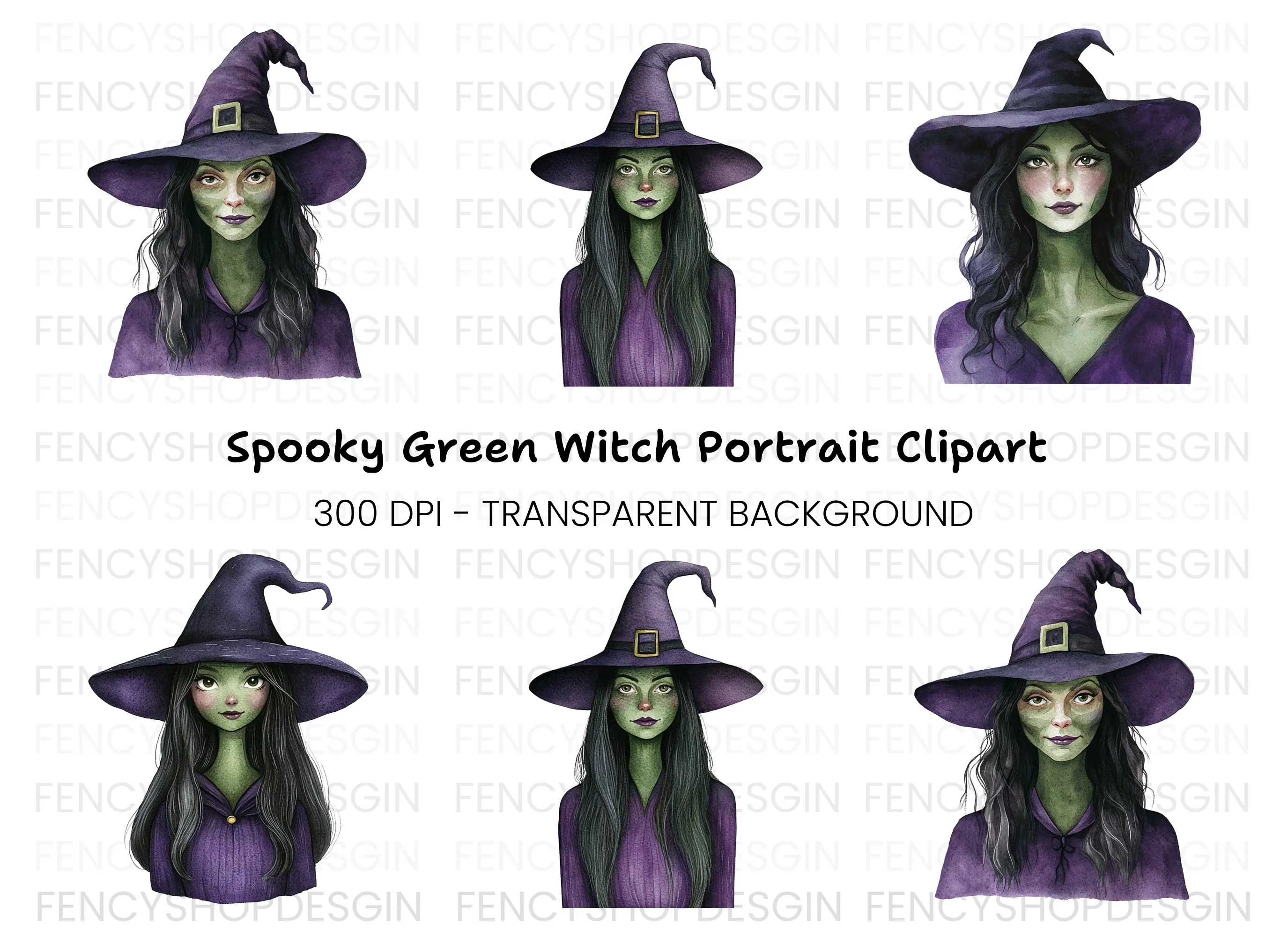 Mysterious Witch Portraits Clipart Bundle
