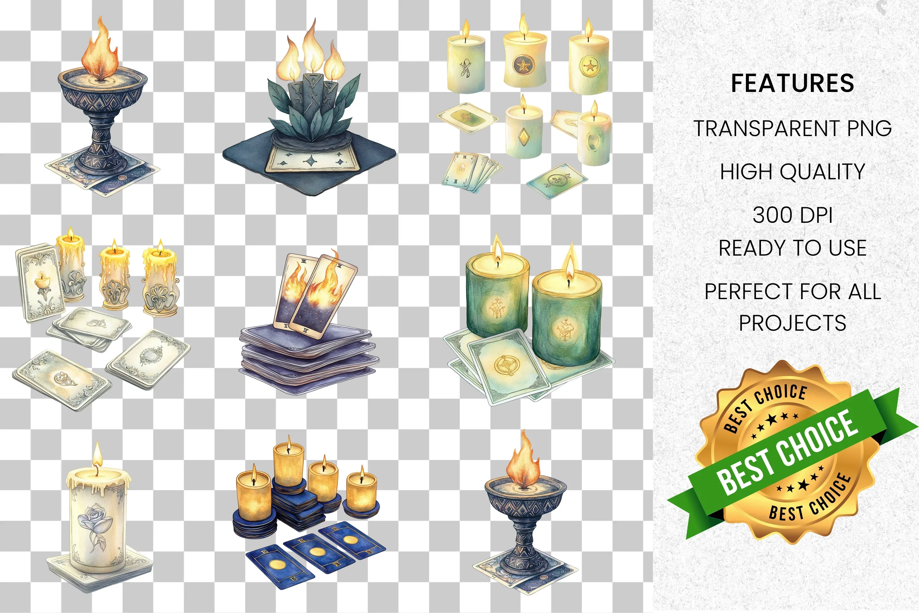 Mystical Candles Tarot Cards Clipart Bundle - Image 2