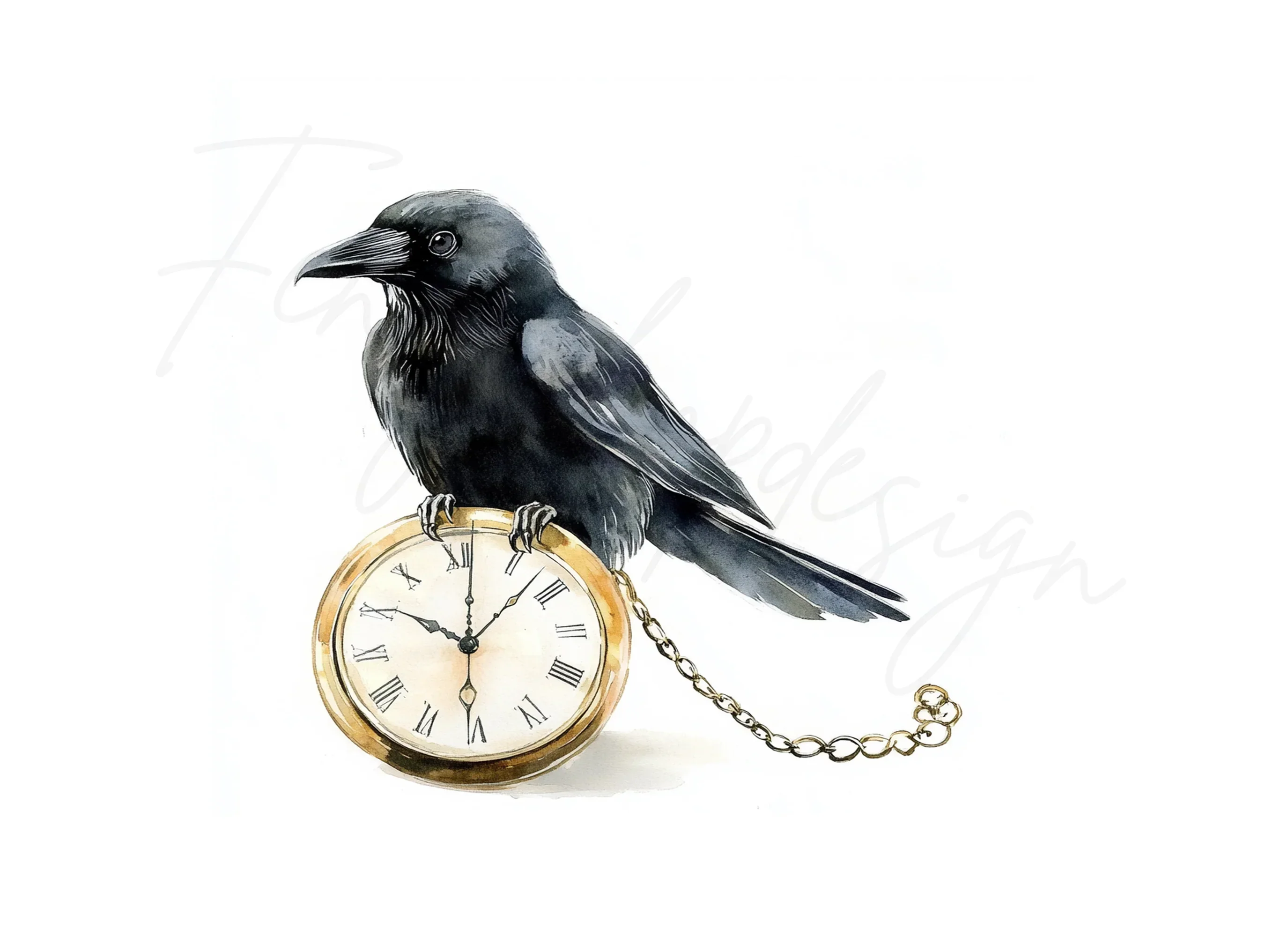 Mystical Raven and Pocket Watch Clipart Bundle - Image 2
