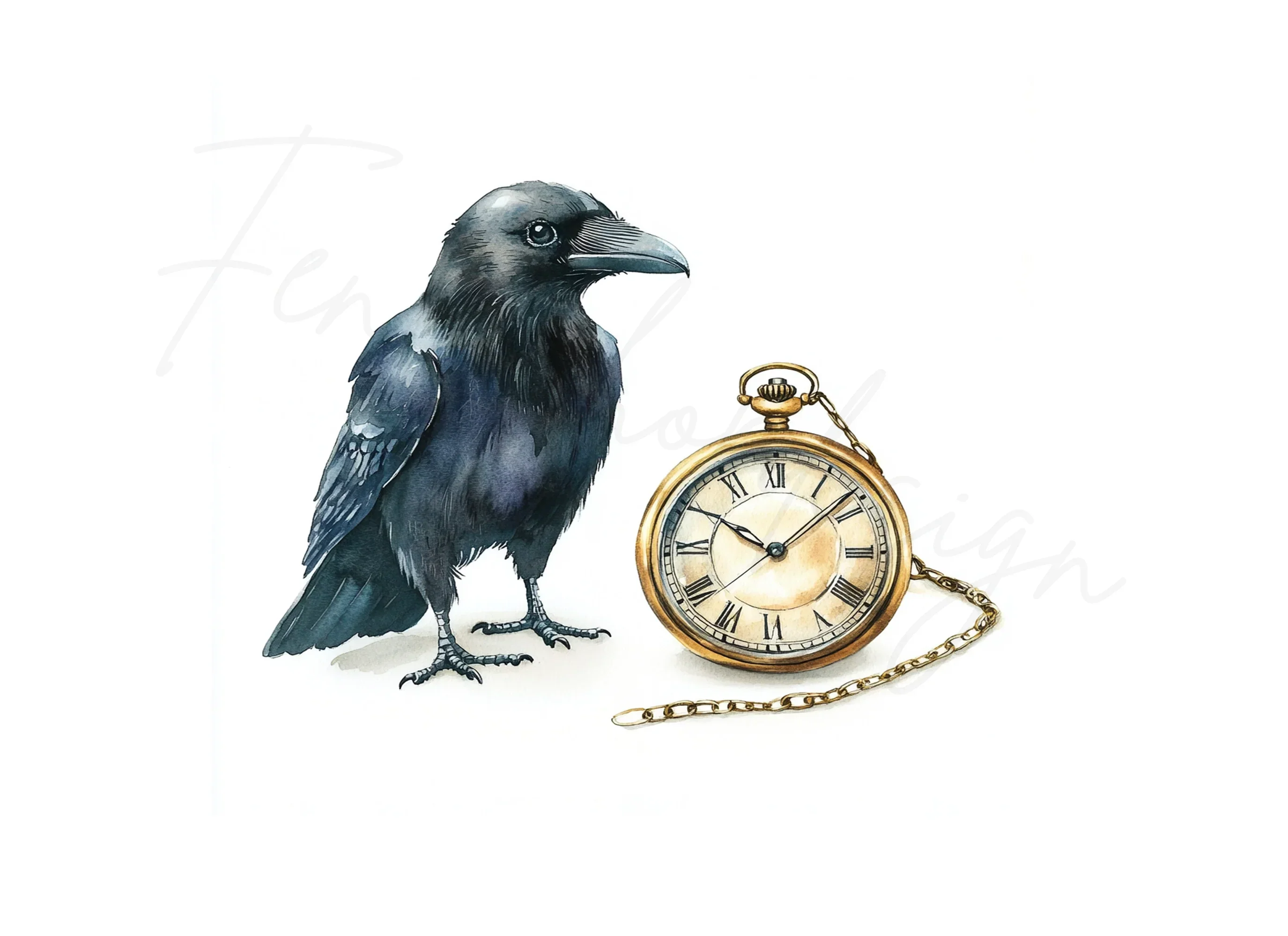 Mystical Raven and Pocket Watch Clipart Bundle - Image 3