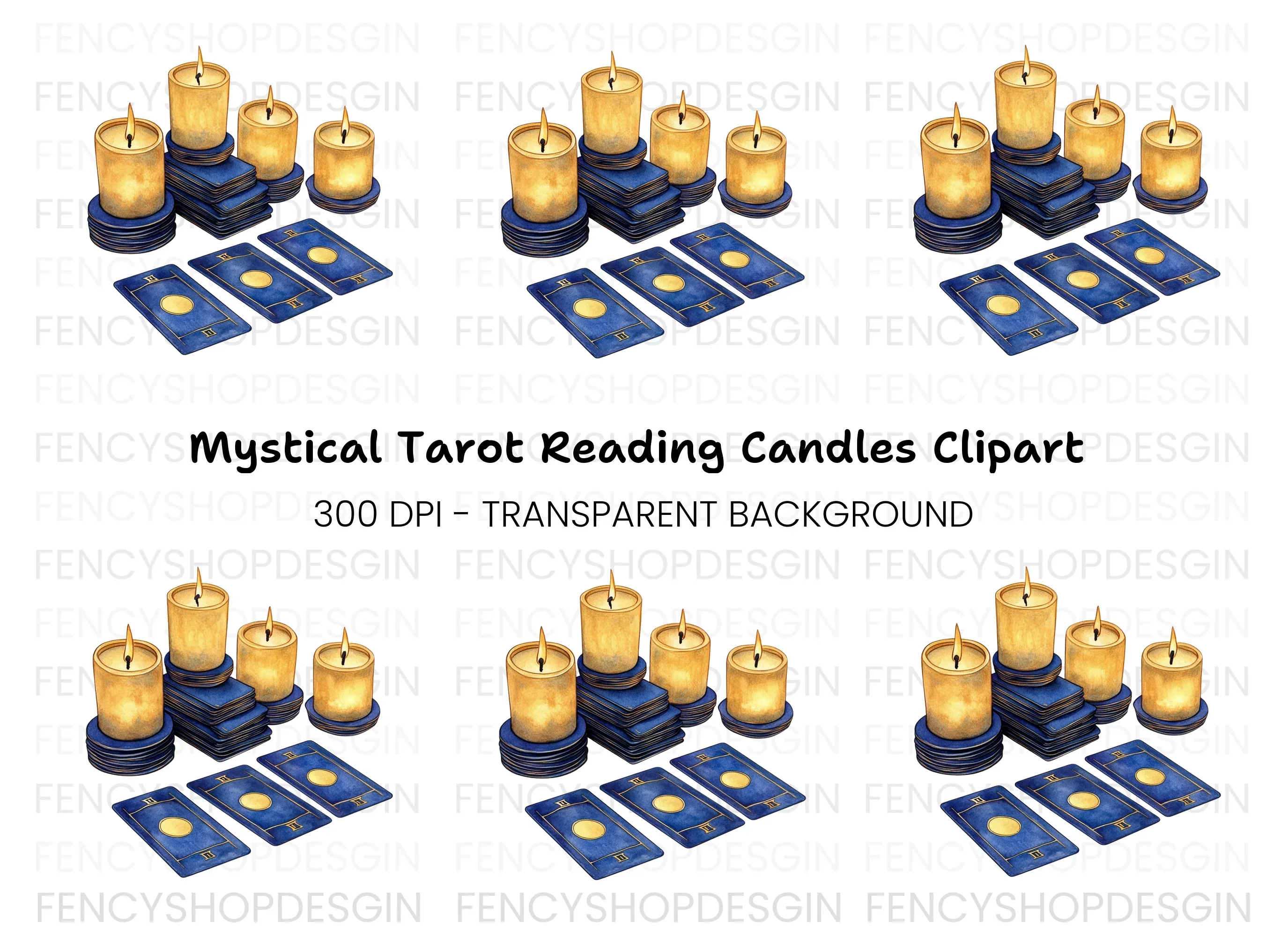 Mystical Tarot Cards and Candles Clipart Bundle
