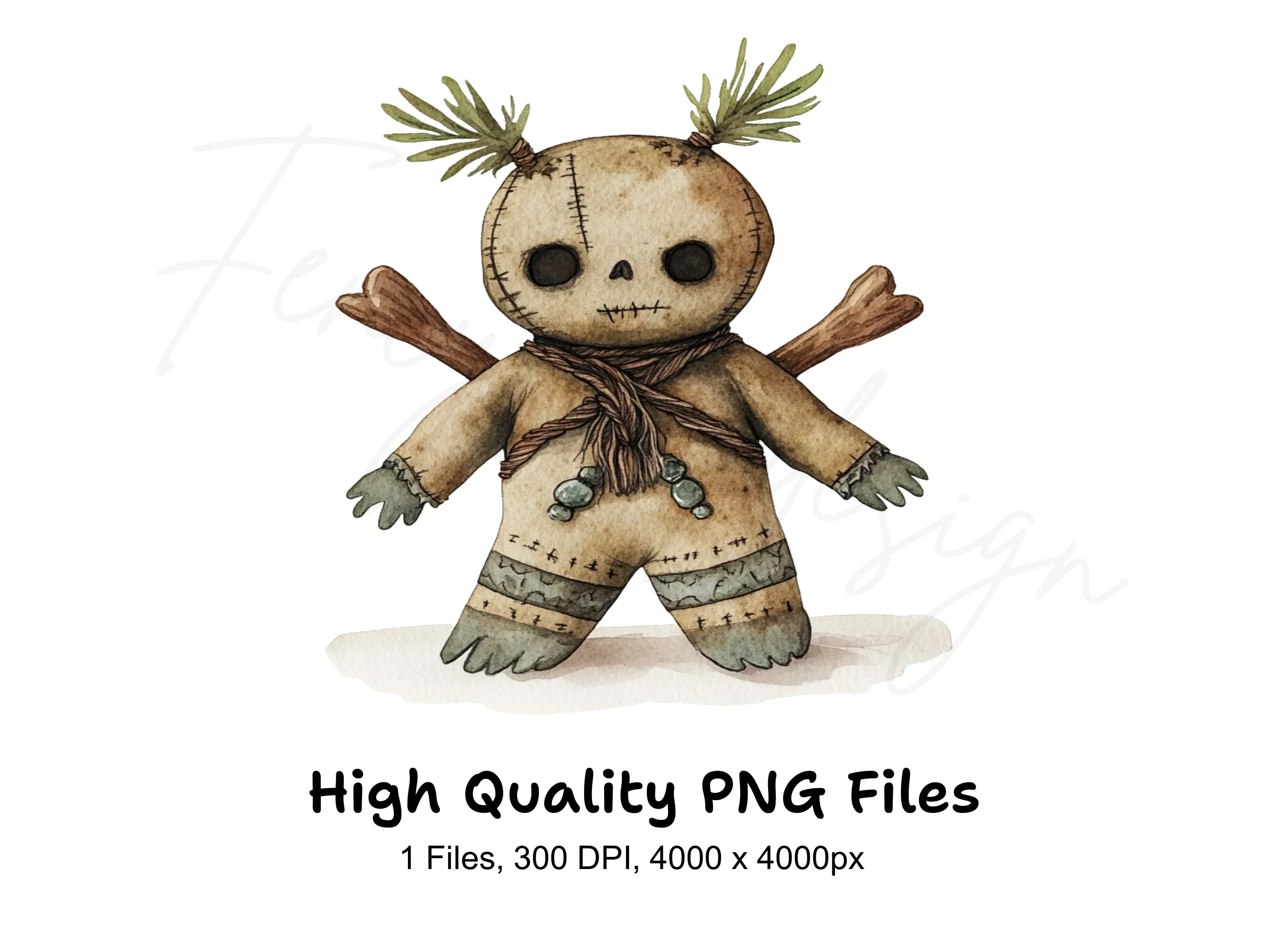 Mystical Voodoo Doll with Bones Clipart Bundle