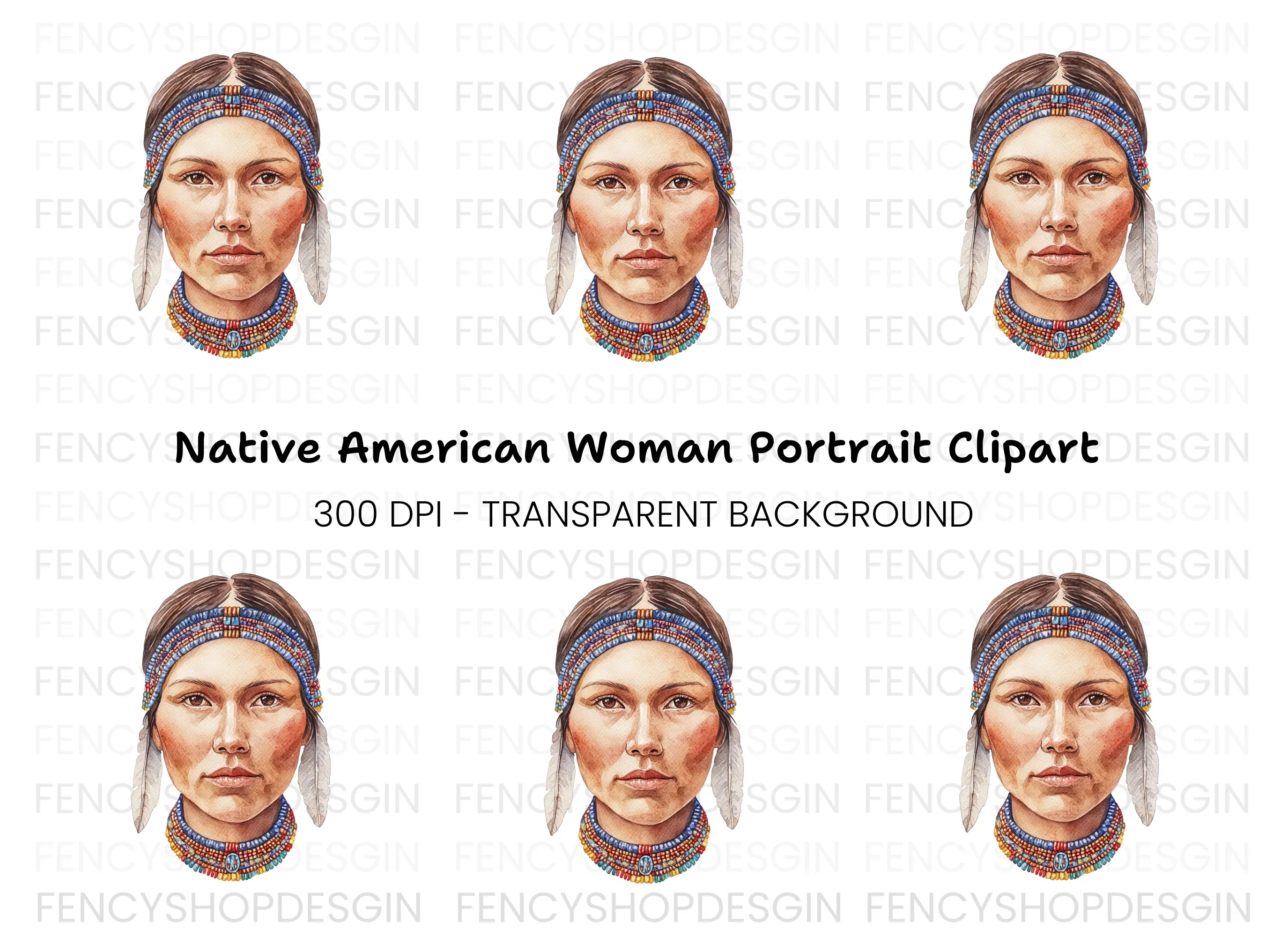 Native American Woman Portrait Clipart Bundle