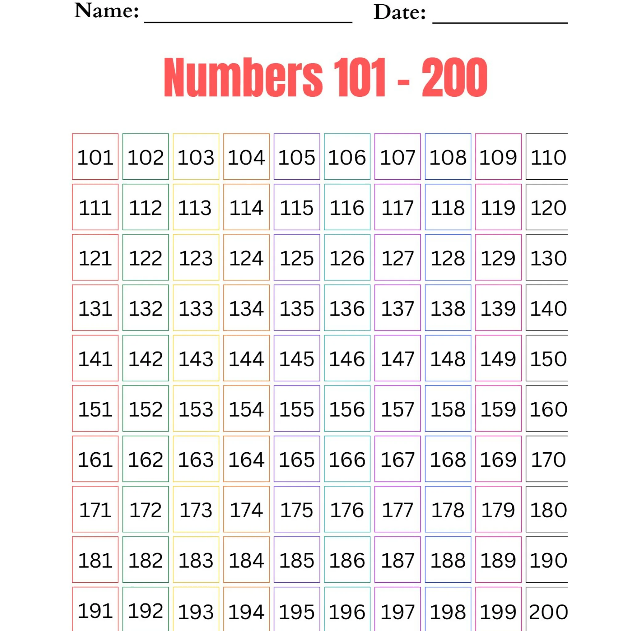 Number Charts 1 100 Worksheets - Image 2
