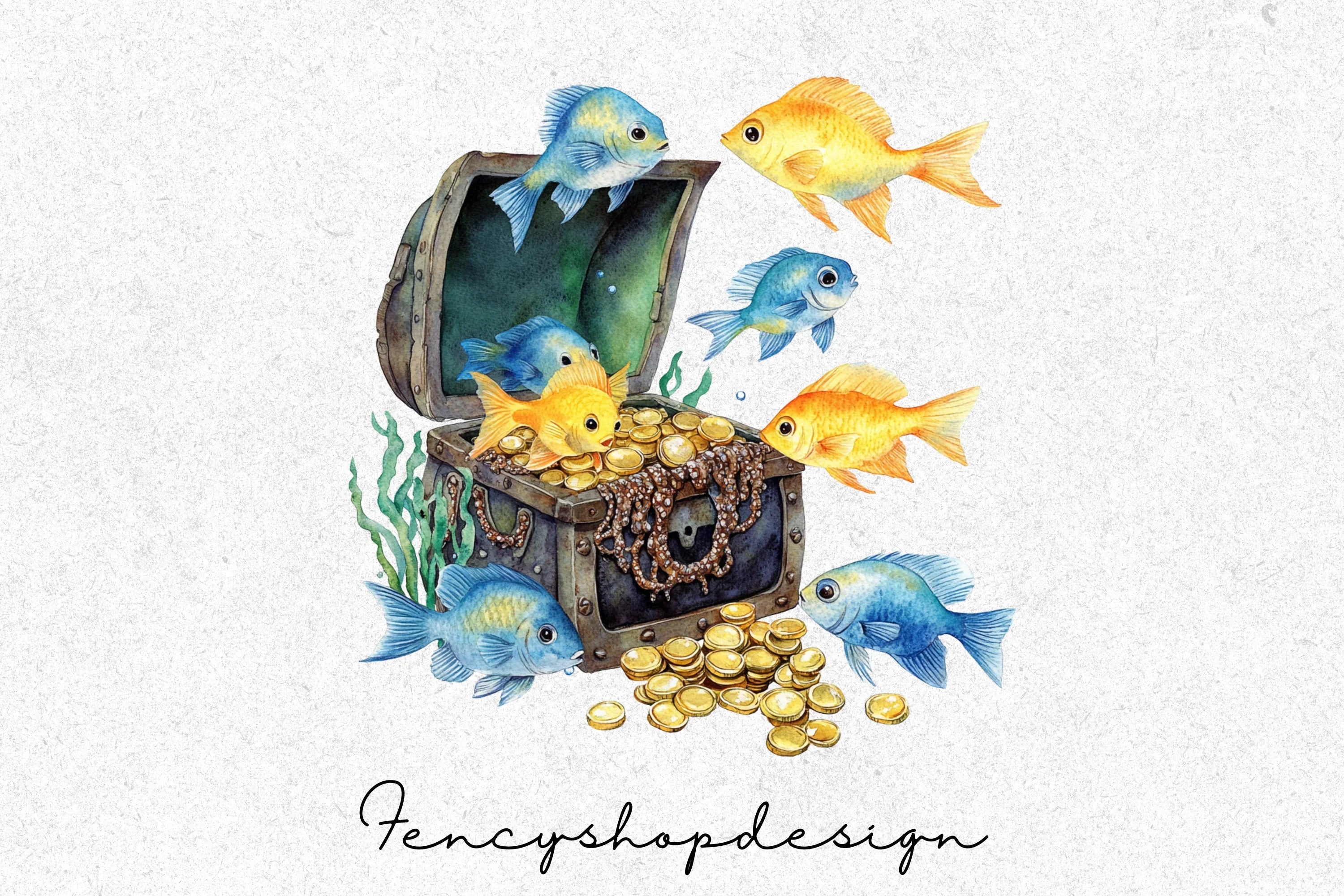 Ocean Life Creatures Treasure Clipart Bundle - Image 4