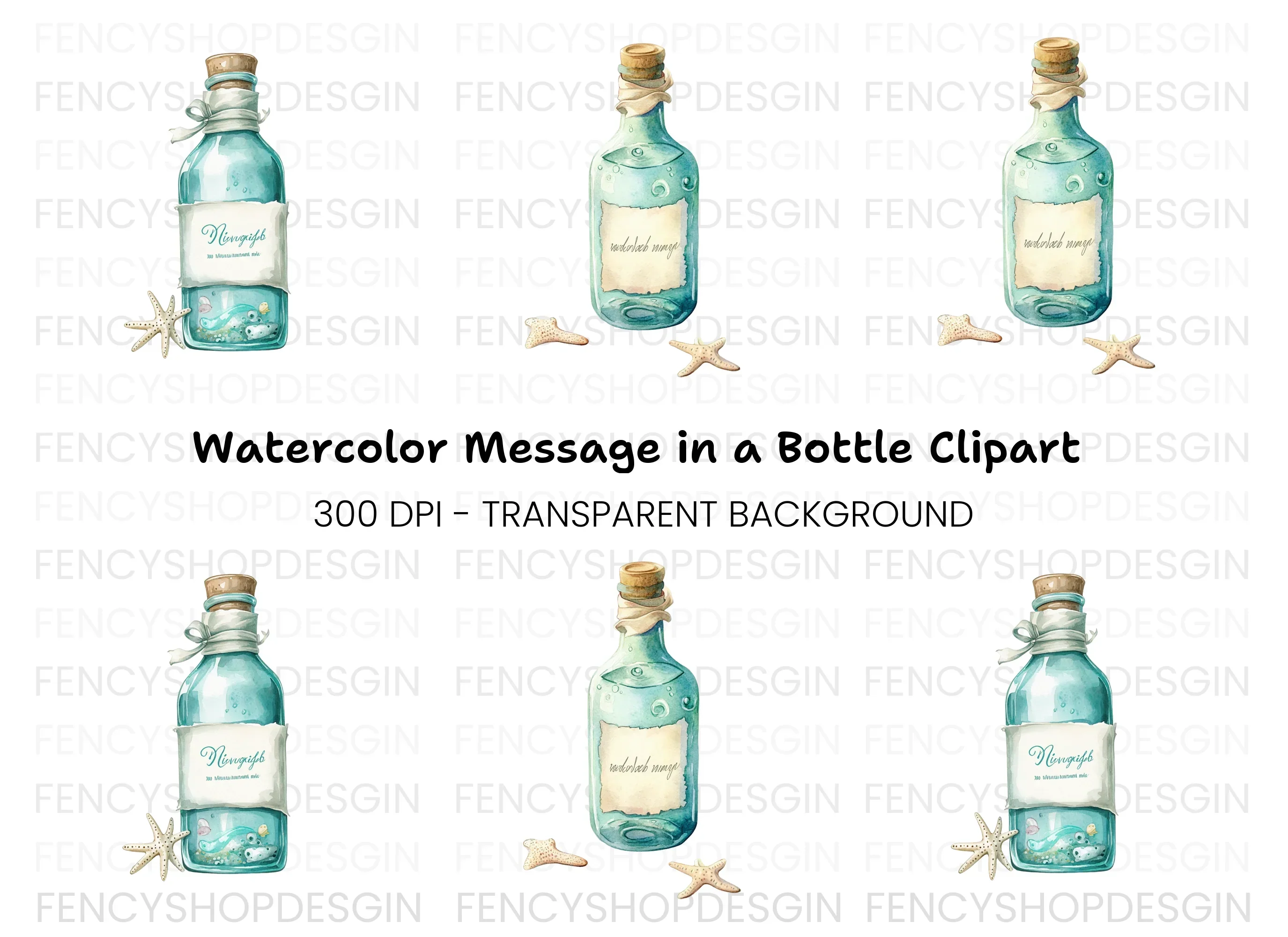 Ocean Message in a Bottle Clipart Bundle