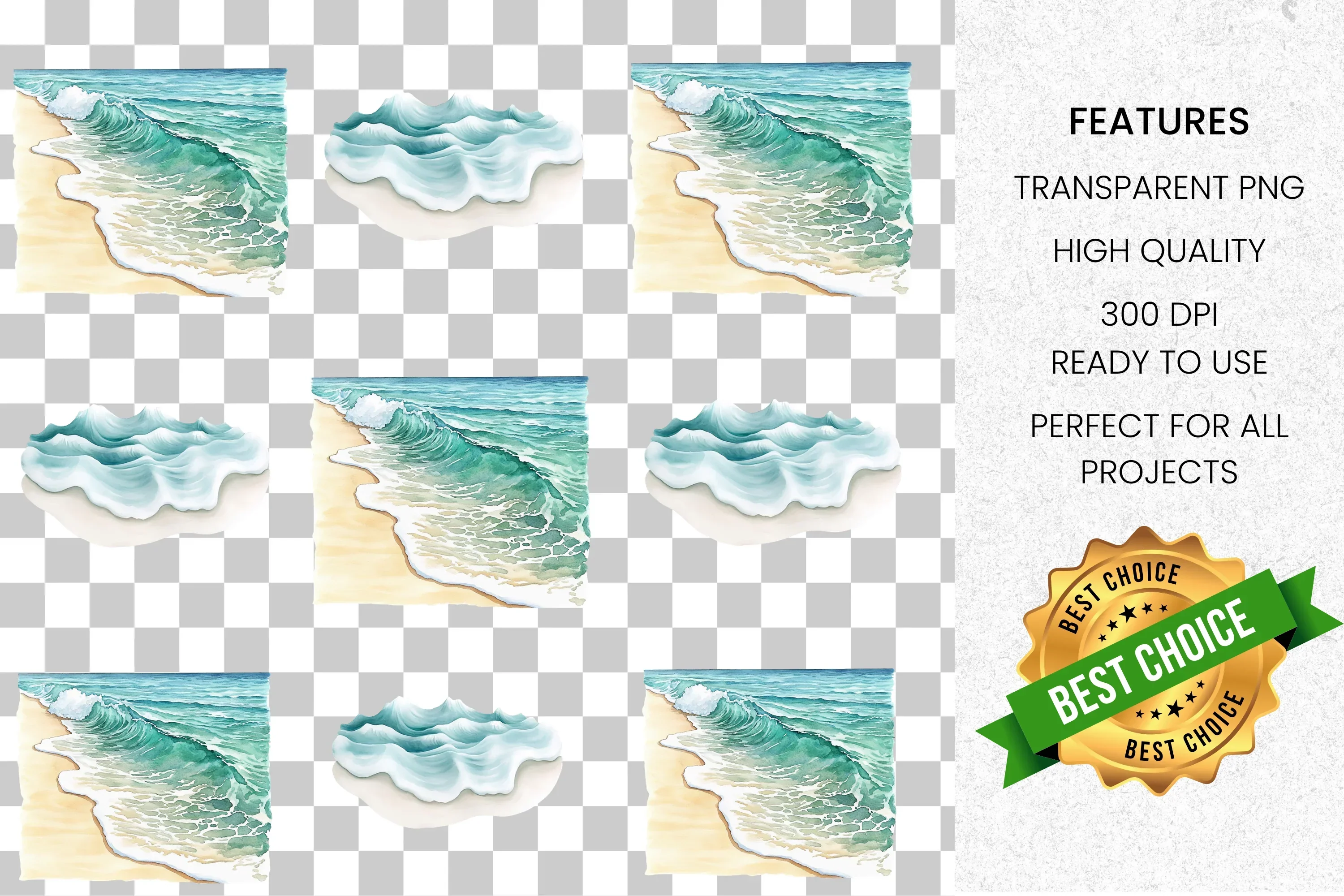 Ocean Waves Beach Clipart Bundle - Image 8