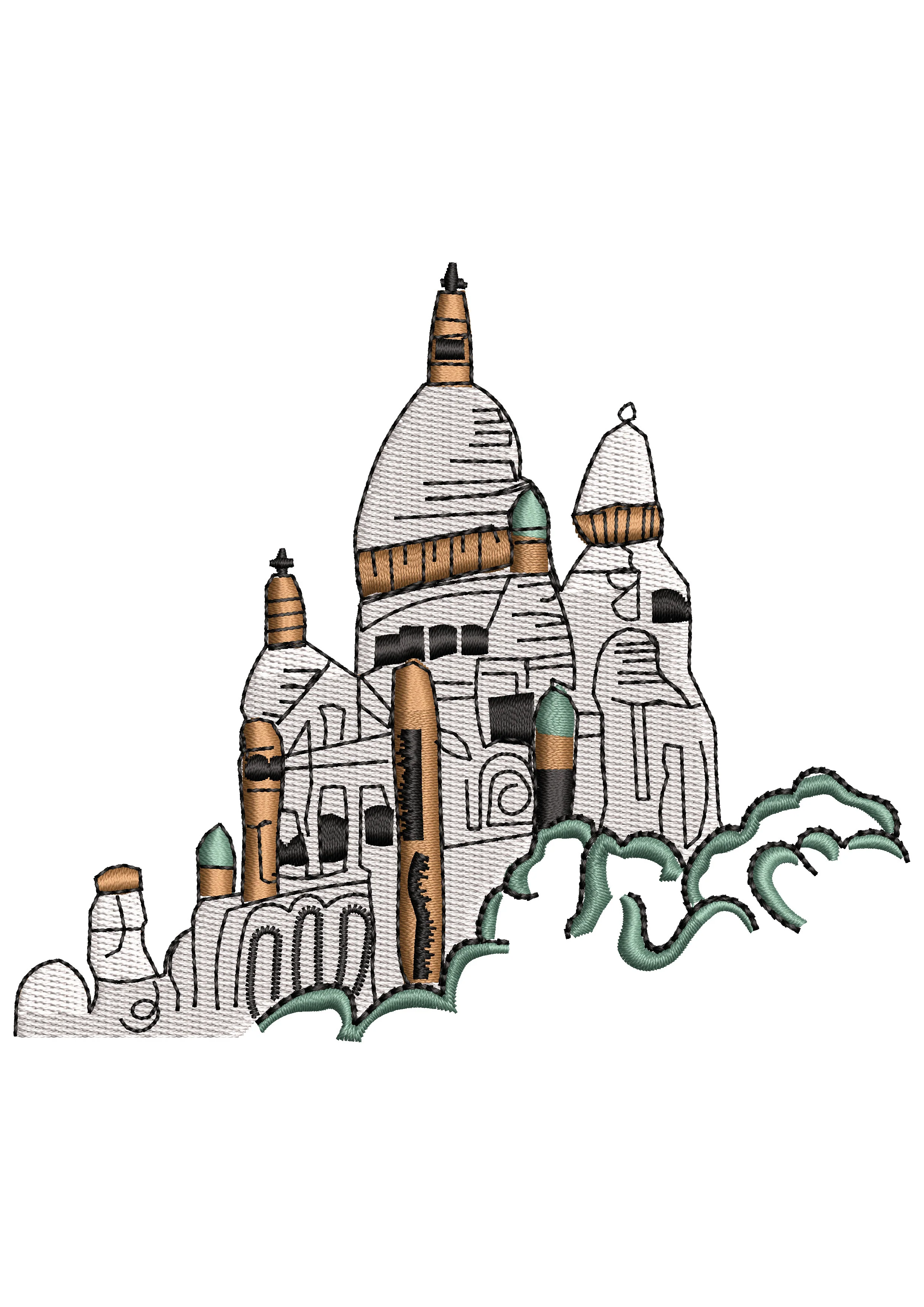 Old Buildings Embroidery Design