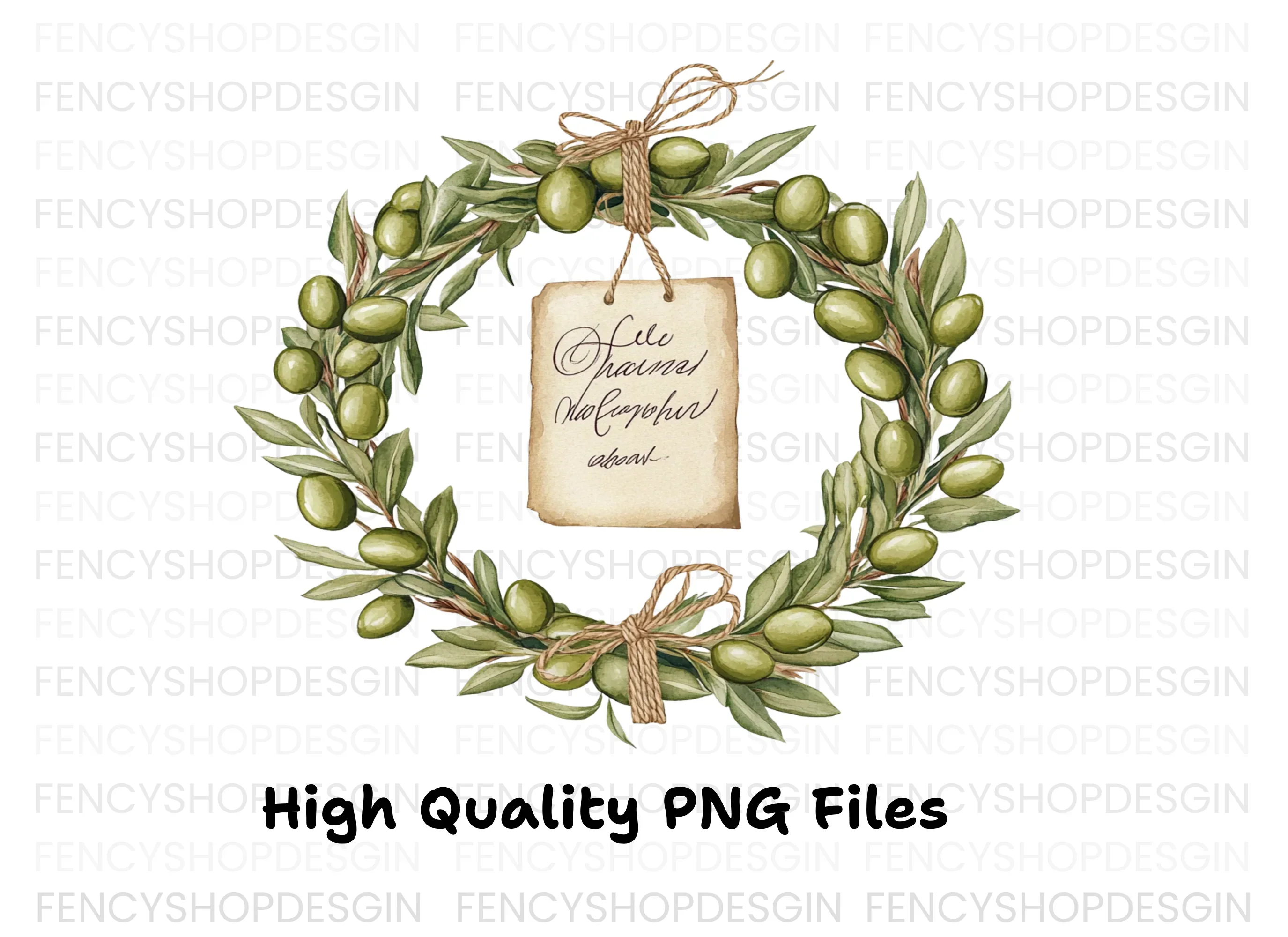 Olive Branch Wreath Clipart Bundle with Tag - Image 2