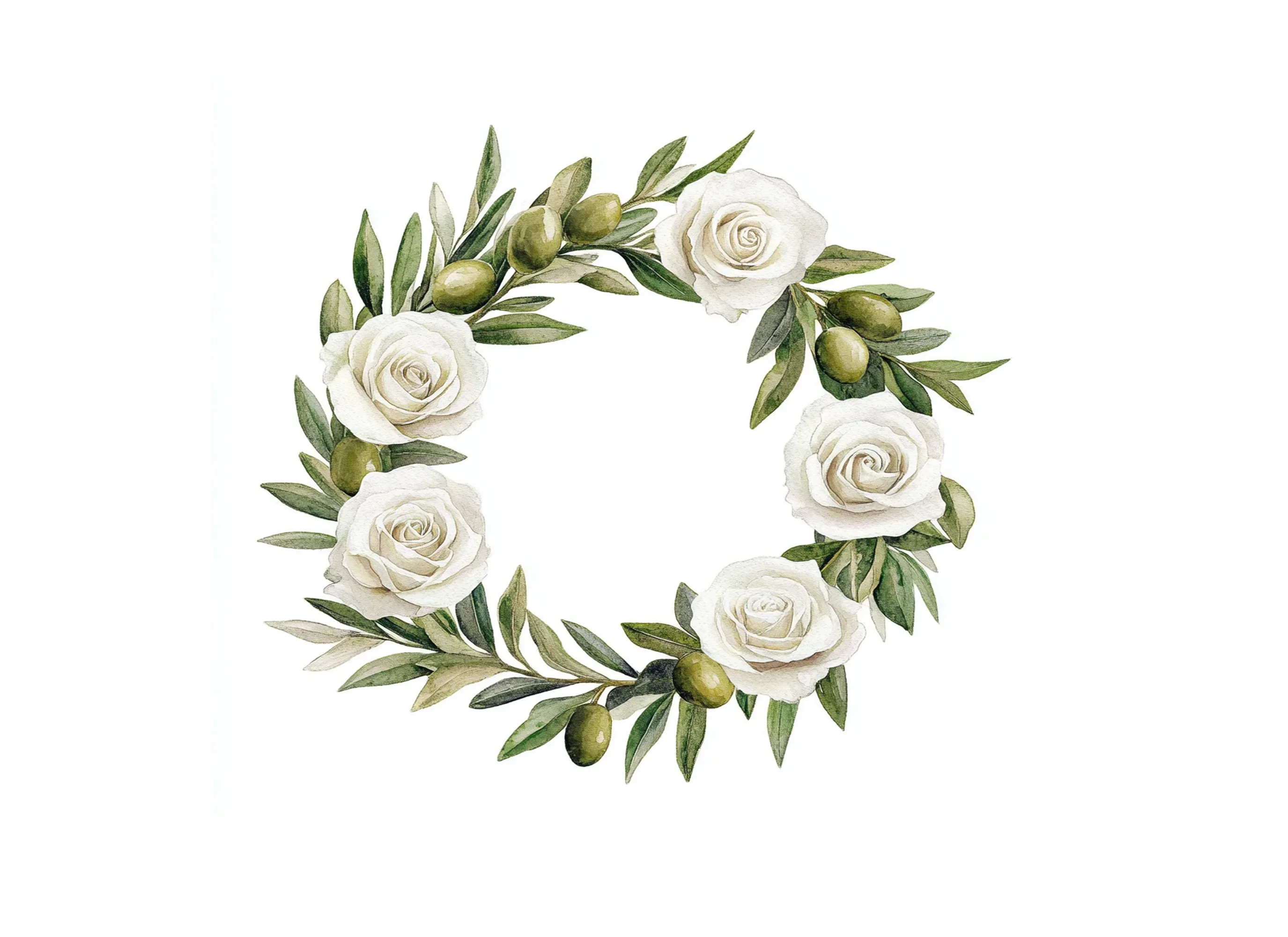 Olive White Rose Wreaths Clipart Bundle - Image 3