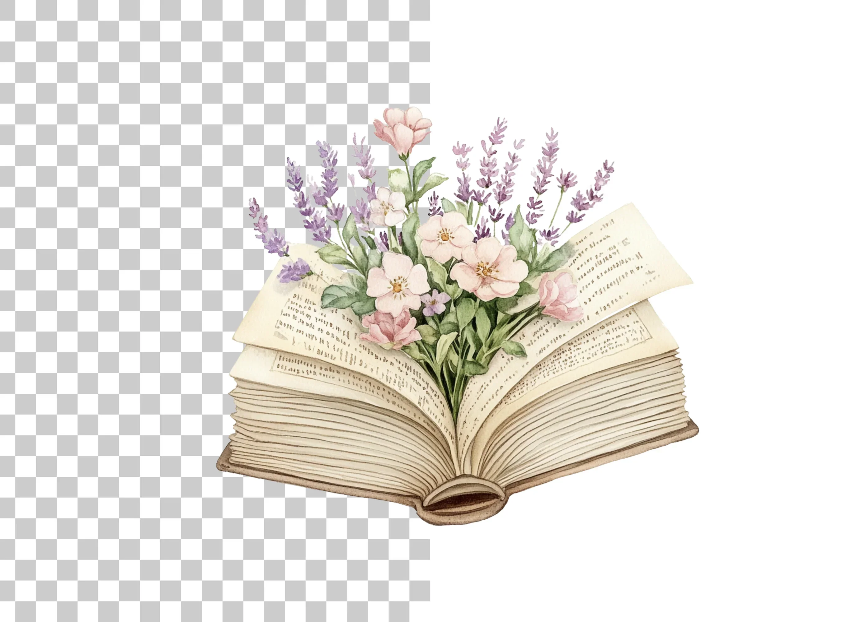Open Book with Lavender and Flowers Clipart Bundle - Image 2