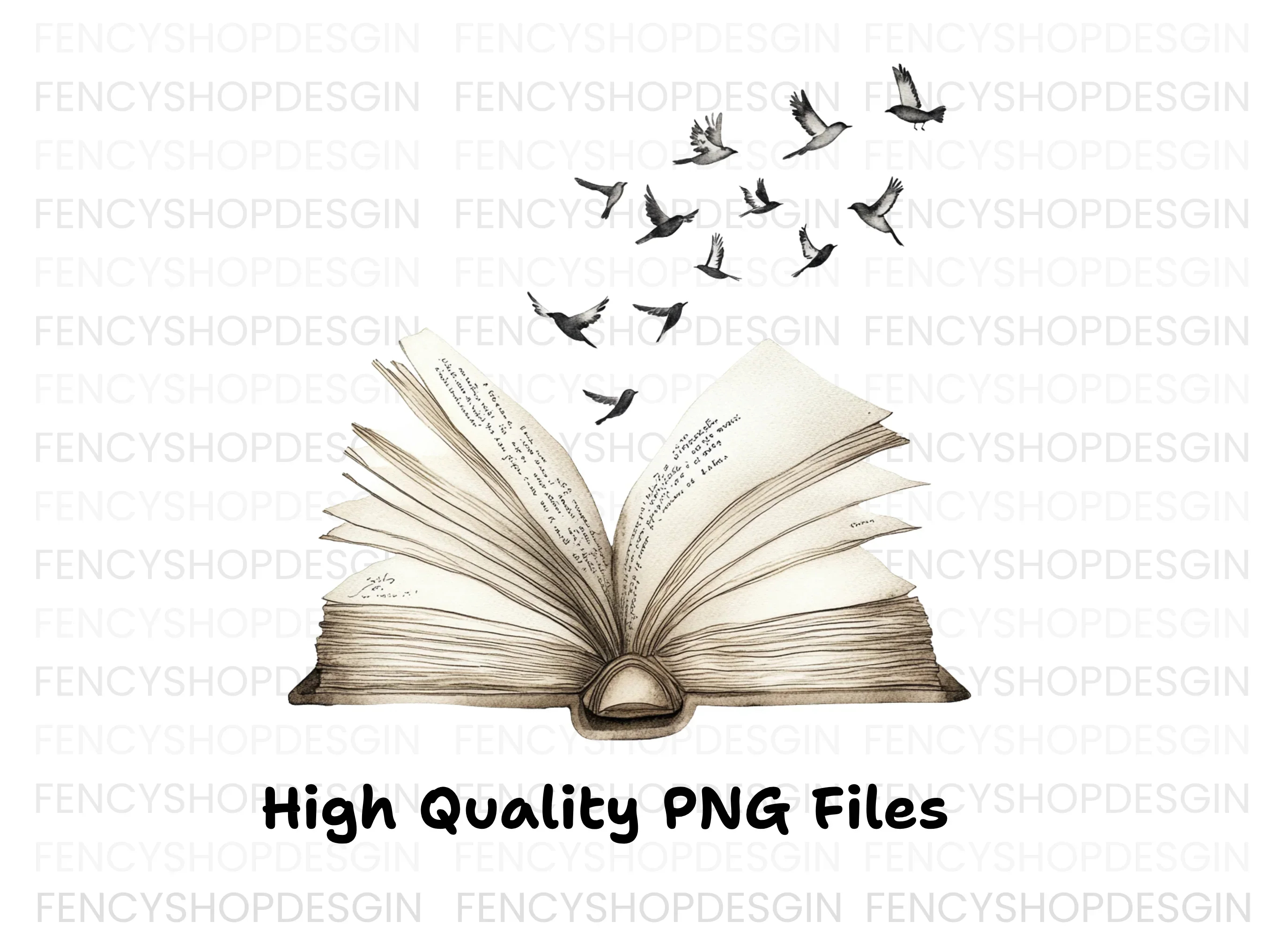 Open Books with Flying Birds Clipart Bundle - Image 3