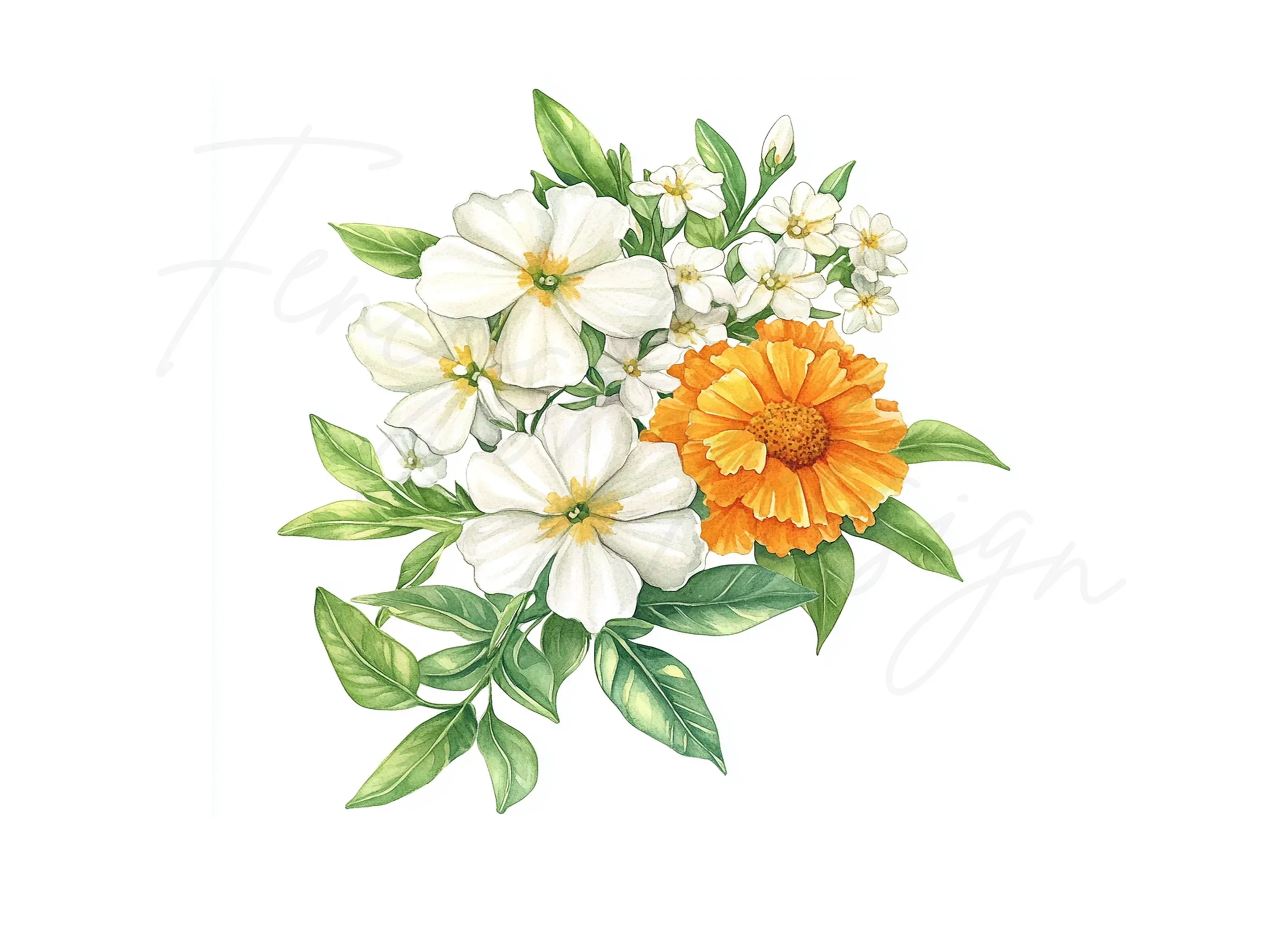 Orange and White Floral Clipart Bundle - Image 2
