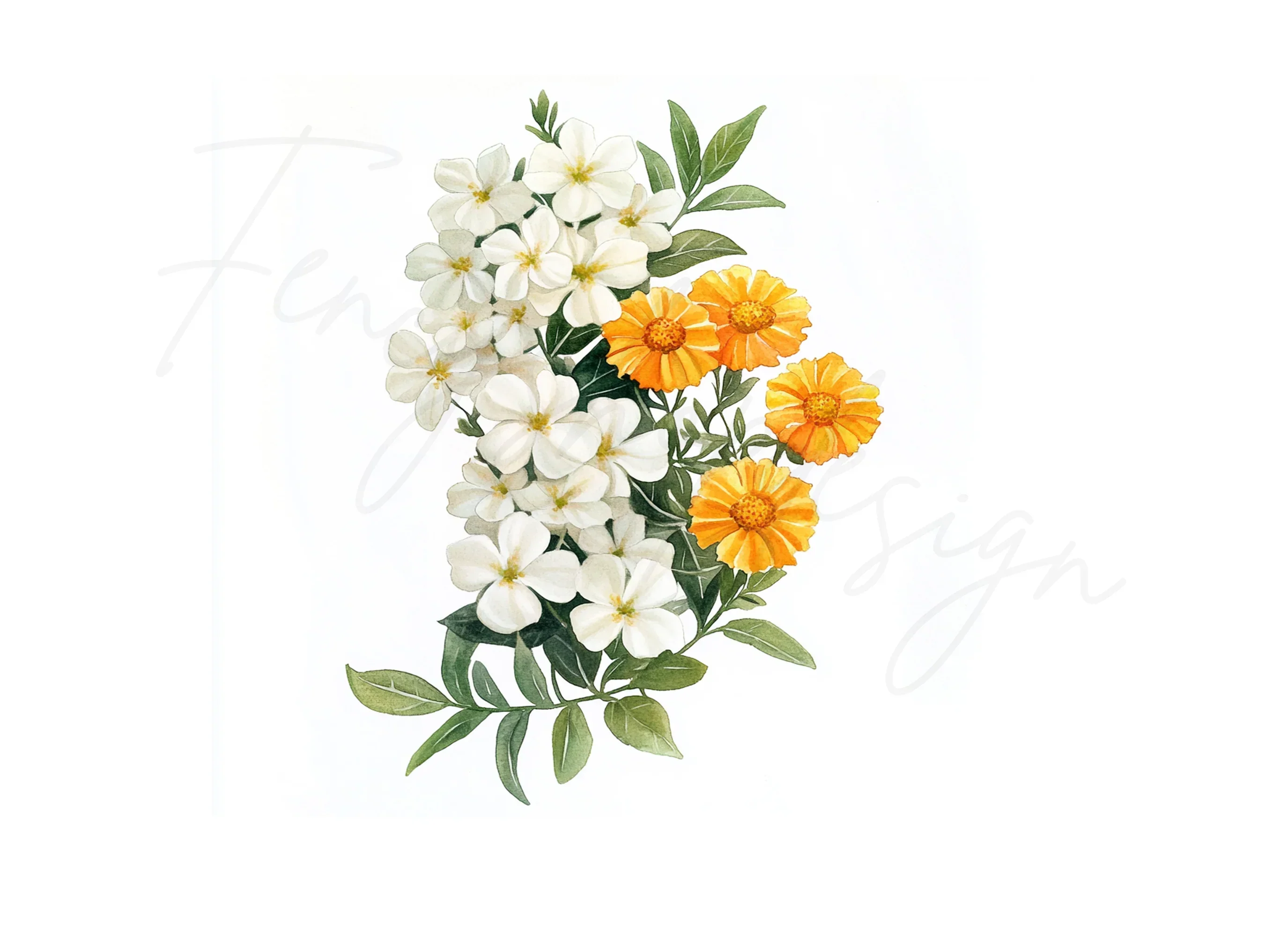 Orange and White Floral Clipart Bundle - Image 3