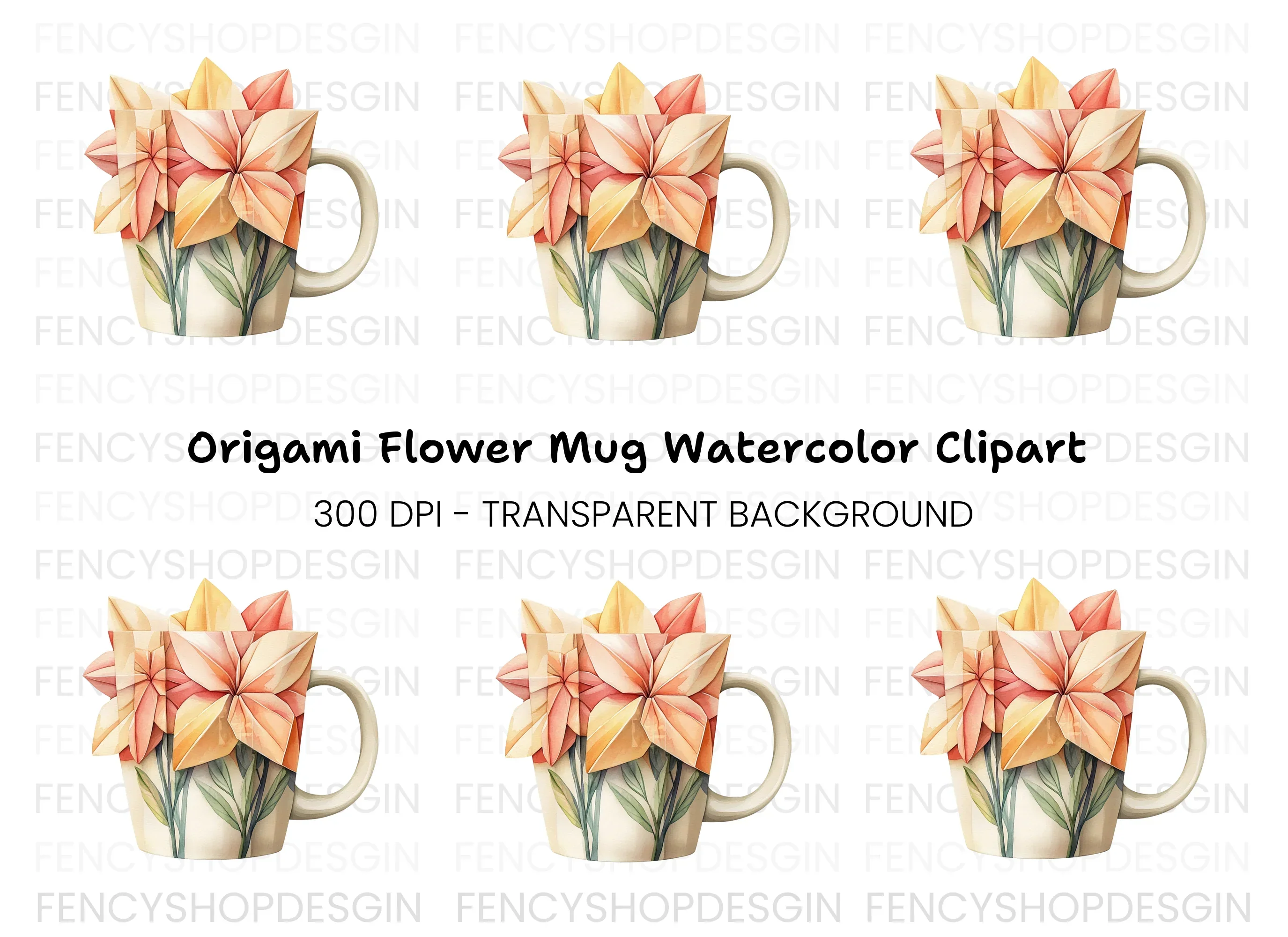 Origami Flowers Clipart Bundle