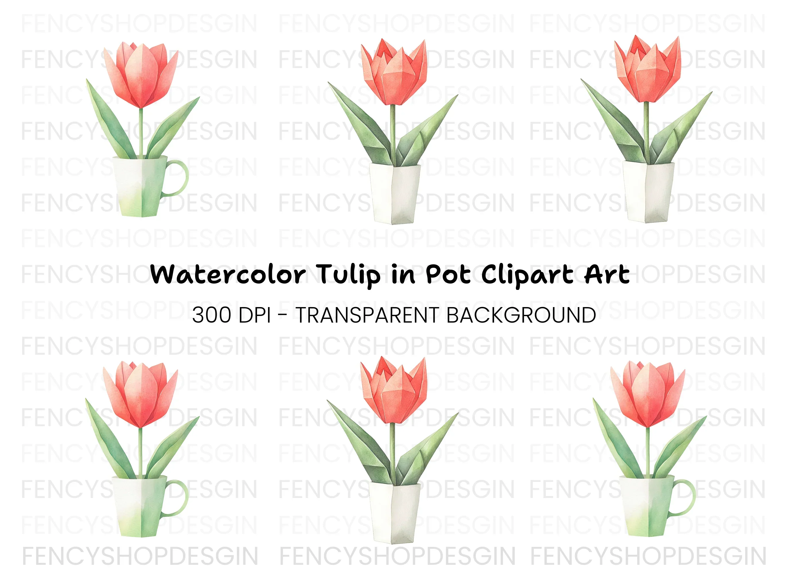 Origami Tulip Clipart Bundle