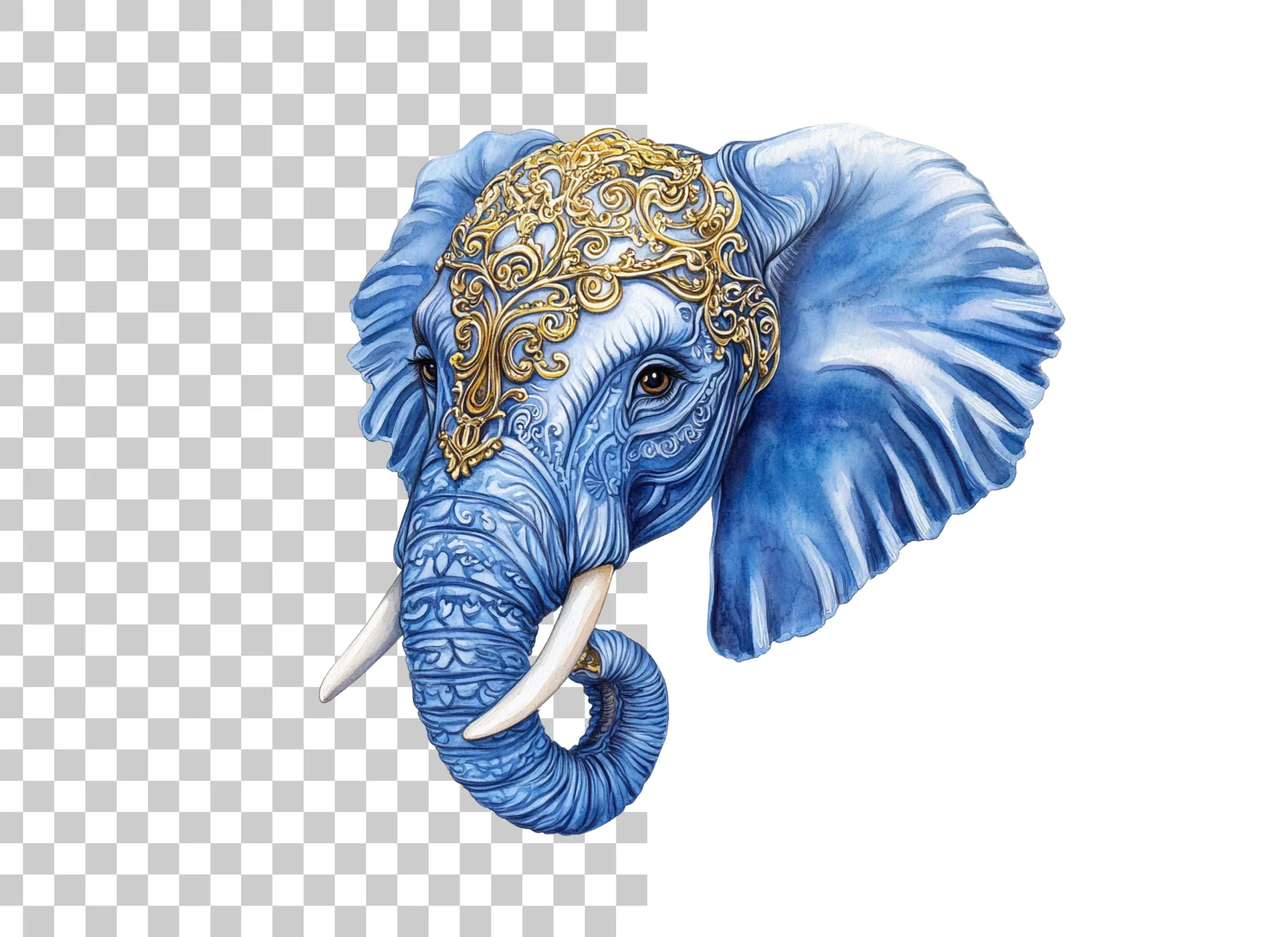 Ornate Blue Elephant Head Clipart Bundle - Image 2