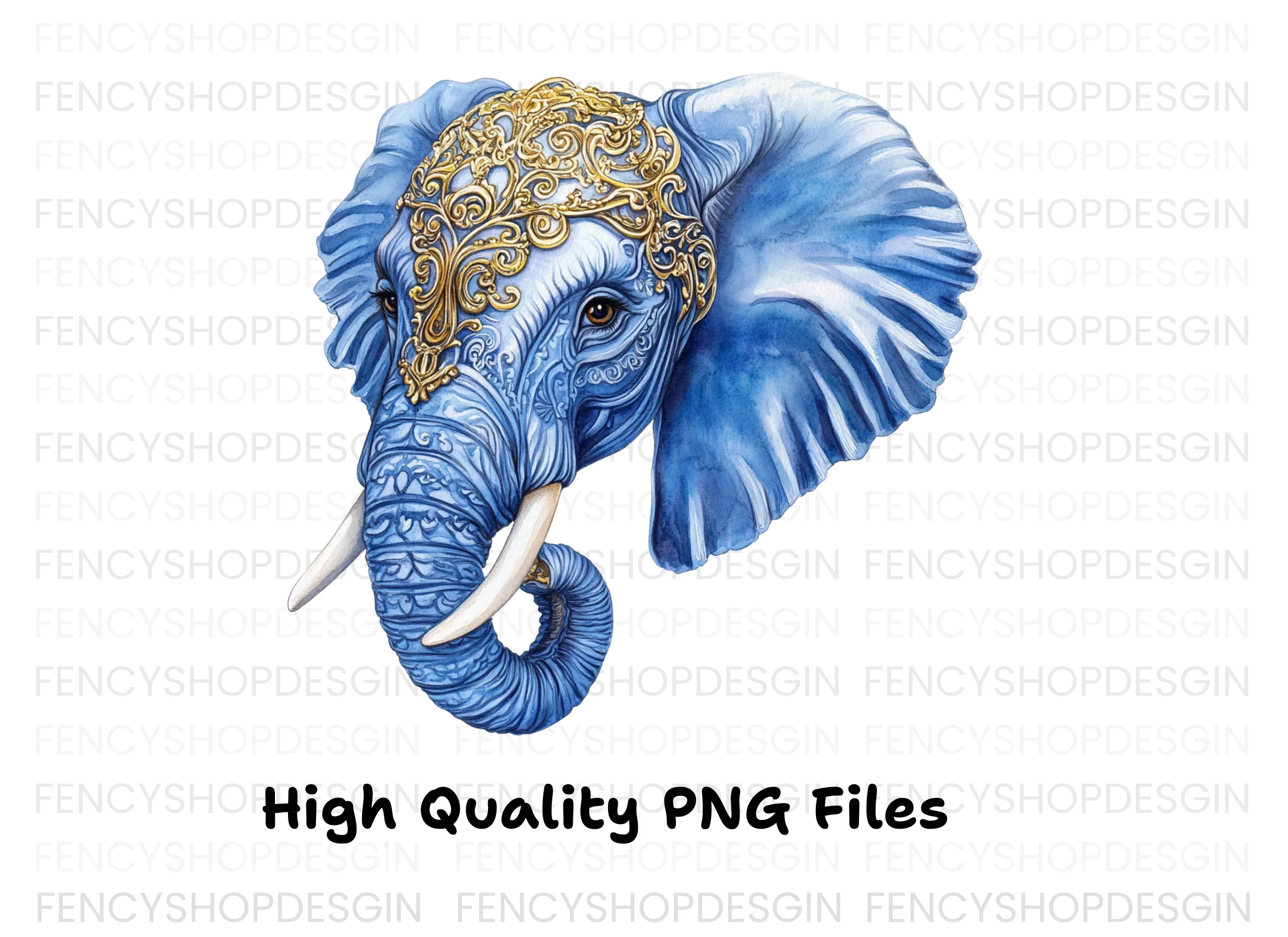Ornate Blue Elephant Head Clipart Bundle - Image 3