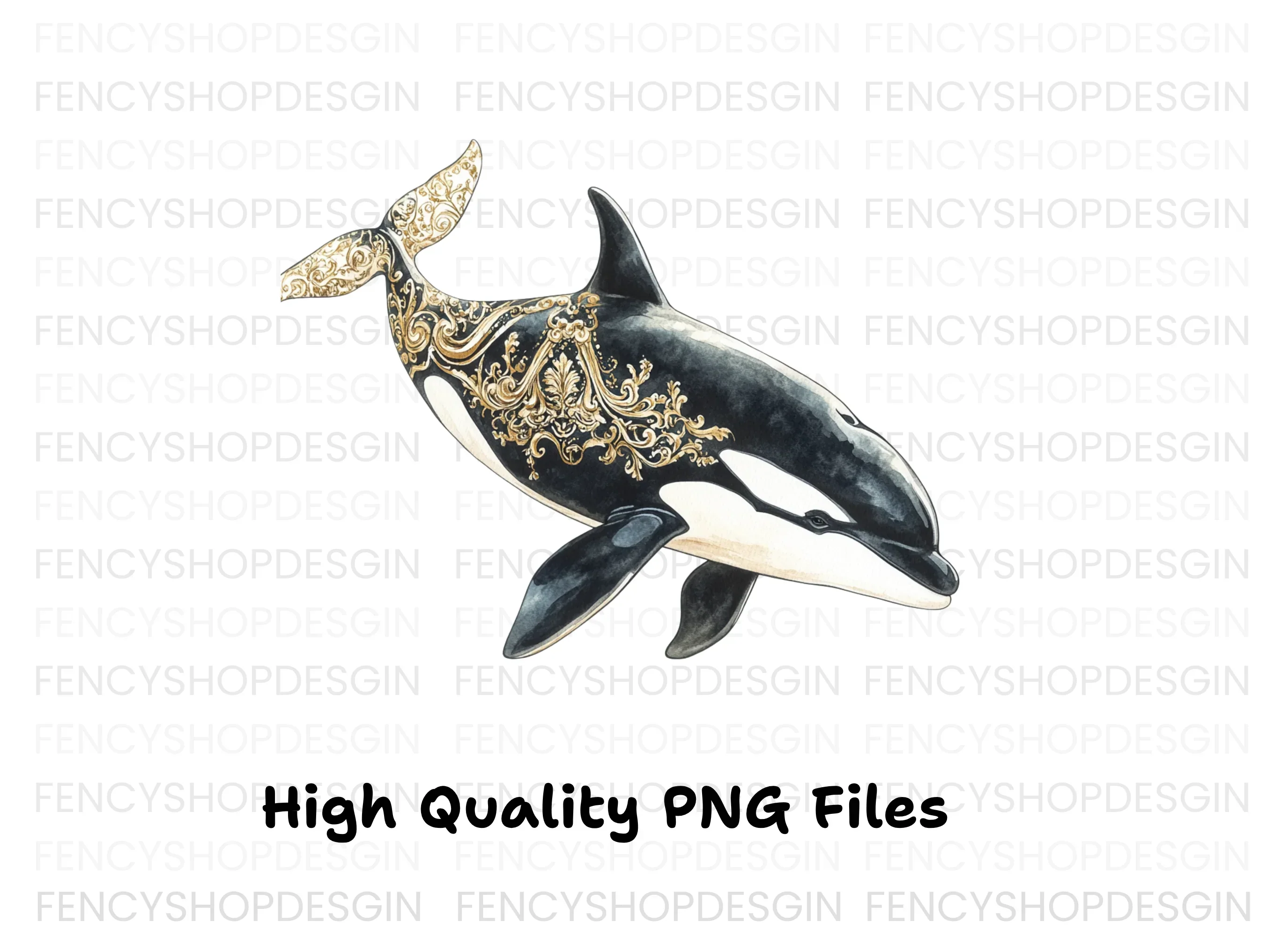 Ornate Gold and Black Orca Whale Clipart Bundle - Image 2