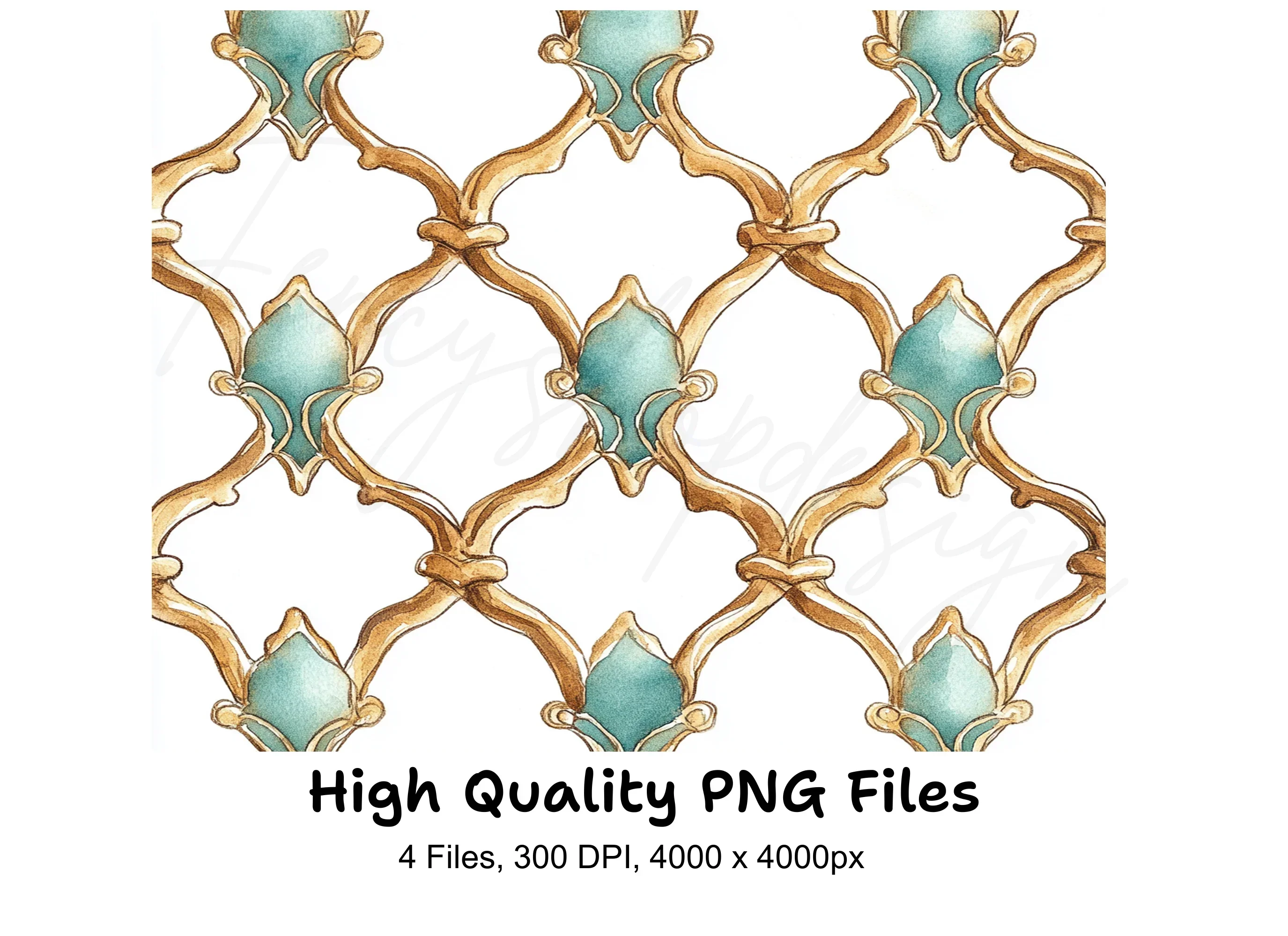 Ornate Gold Teal Decorative Patterns Clipart Bundle