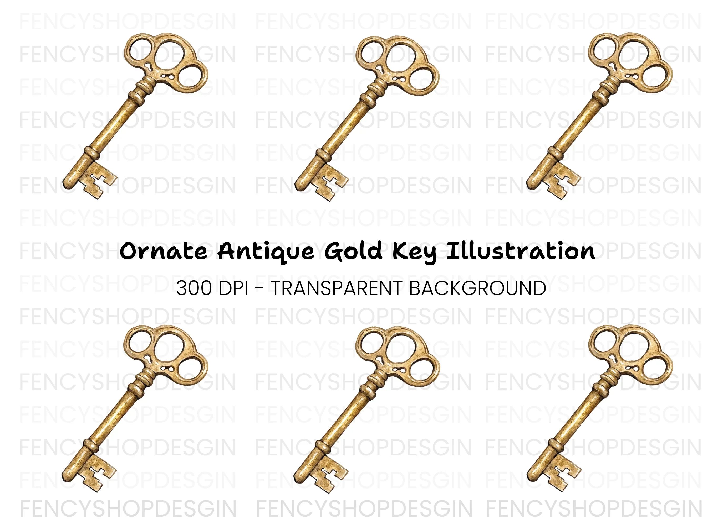 Ornate Golden Antique Key Clipart Bundle
